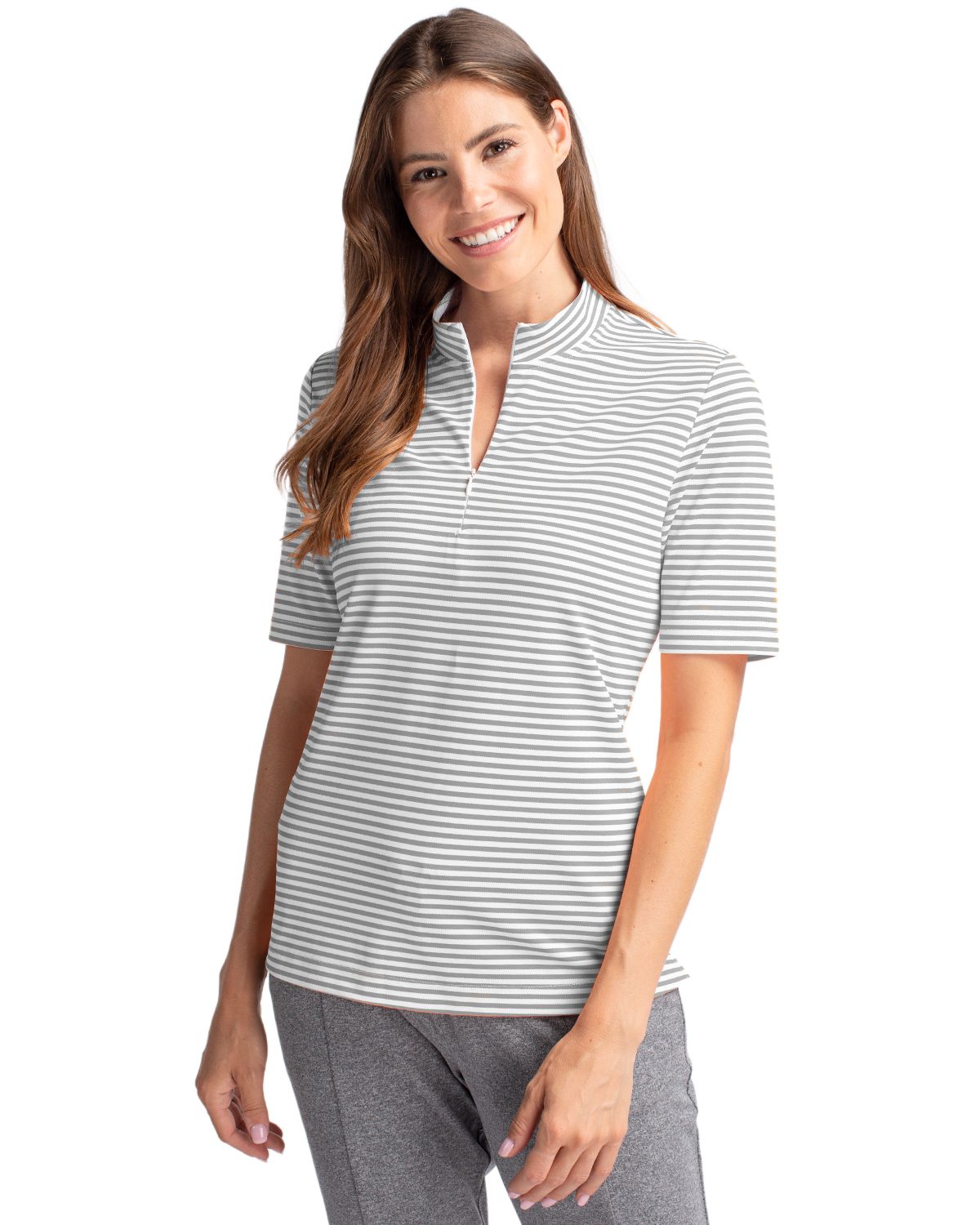 Cutter & Buck Virtue Recycled Stripe Featherlight Pique Womens Half Zip