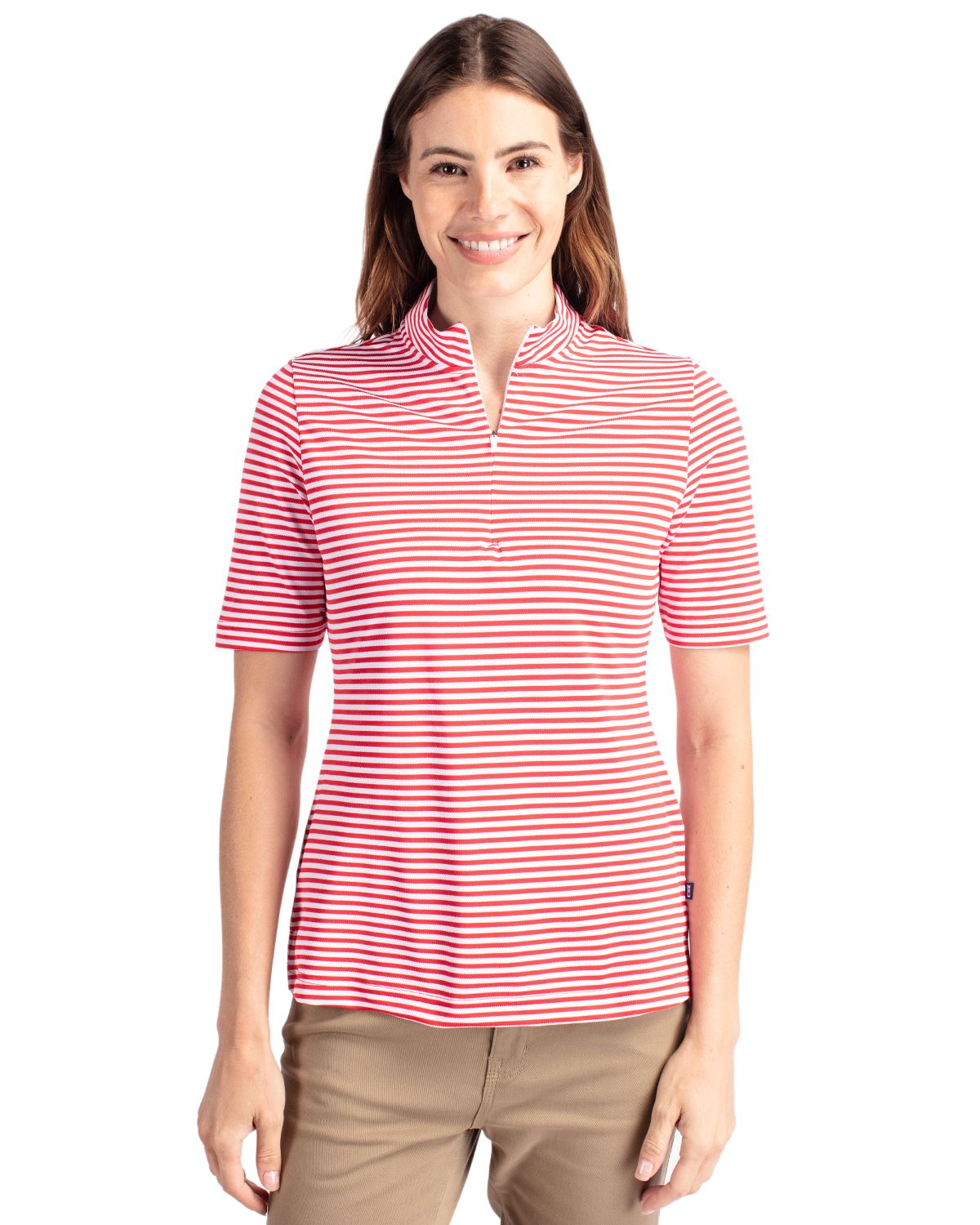 Cutter & Buck Virtue Recycled Stripe Featherlight Pique Womens Half Zip
