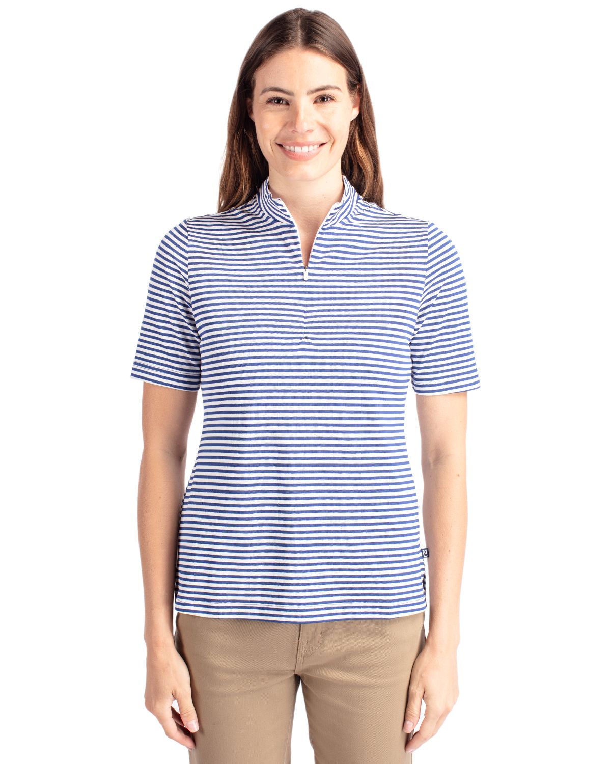 Cutter & Buck Virtue Recycled Stripe Featherlight Pique Womens Half Zip