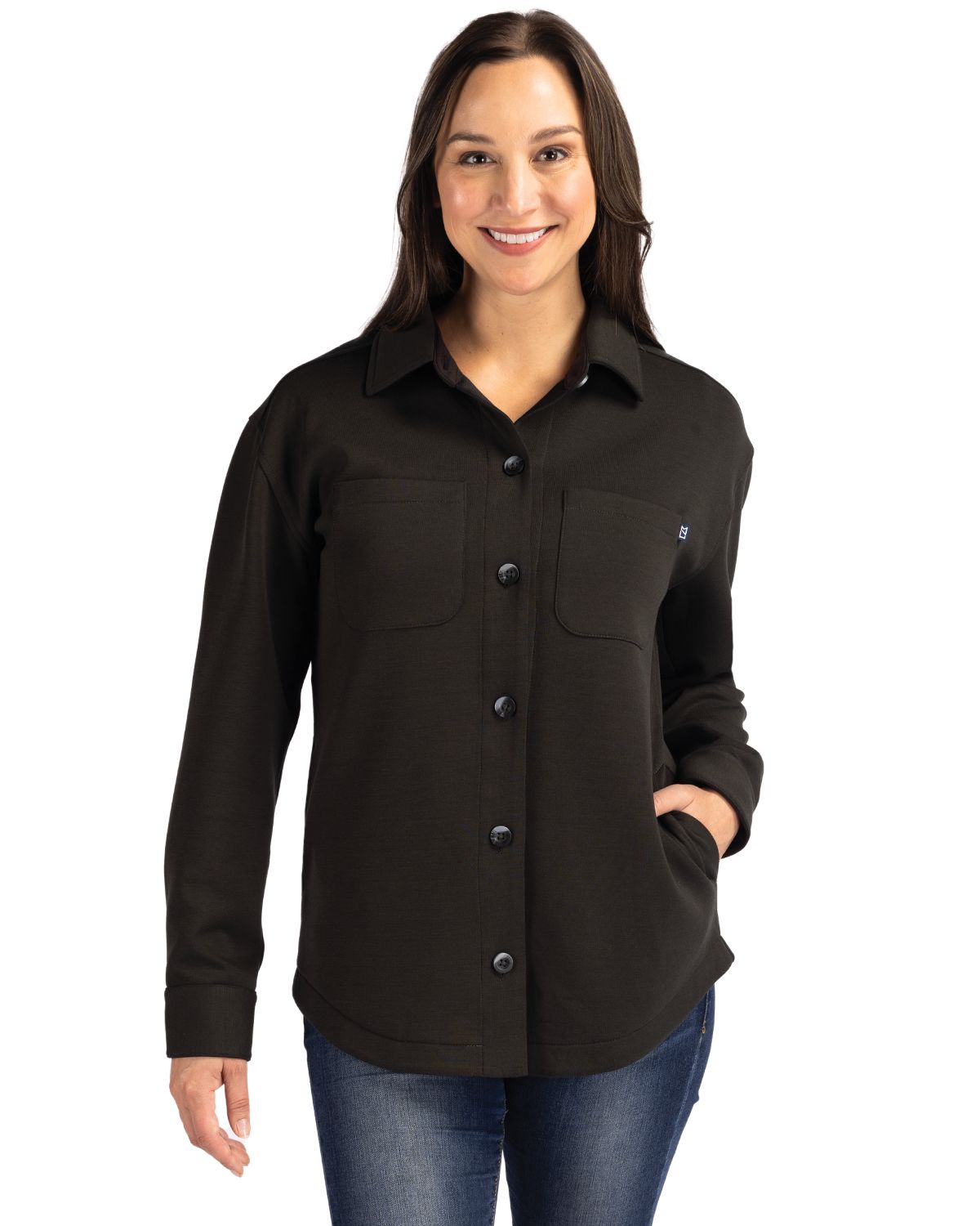 Cutter & Buck Roam Recycled Buttery-Soft Knit Womens Button Down Shirt Jacket