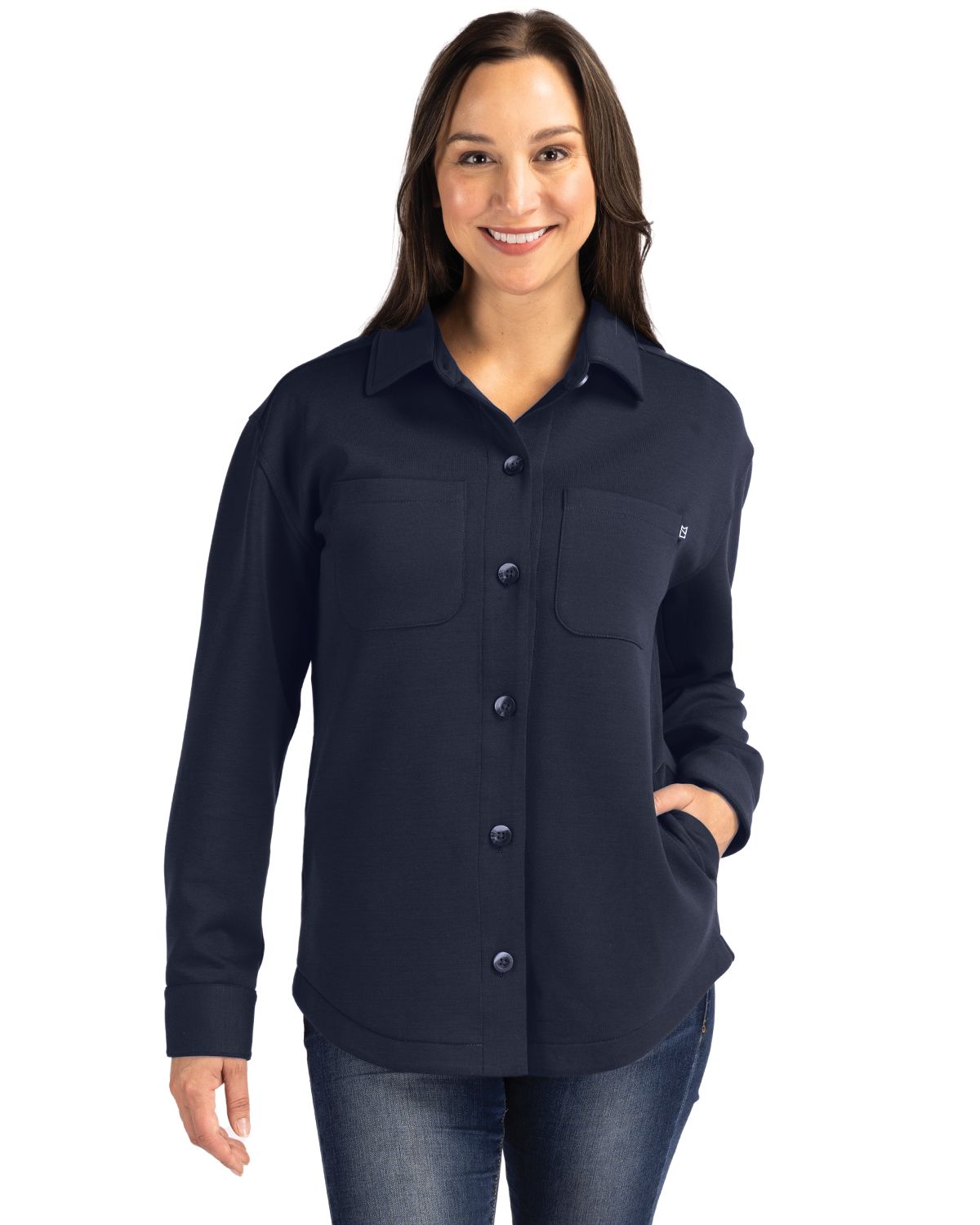 Cutter & Buck Roam Recycled Buttery-Soft Knit Womens Button Down Shirt Jacket