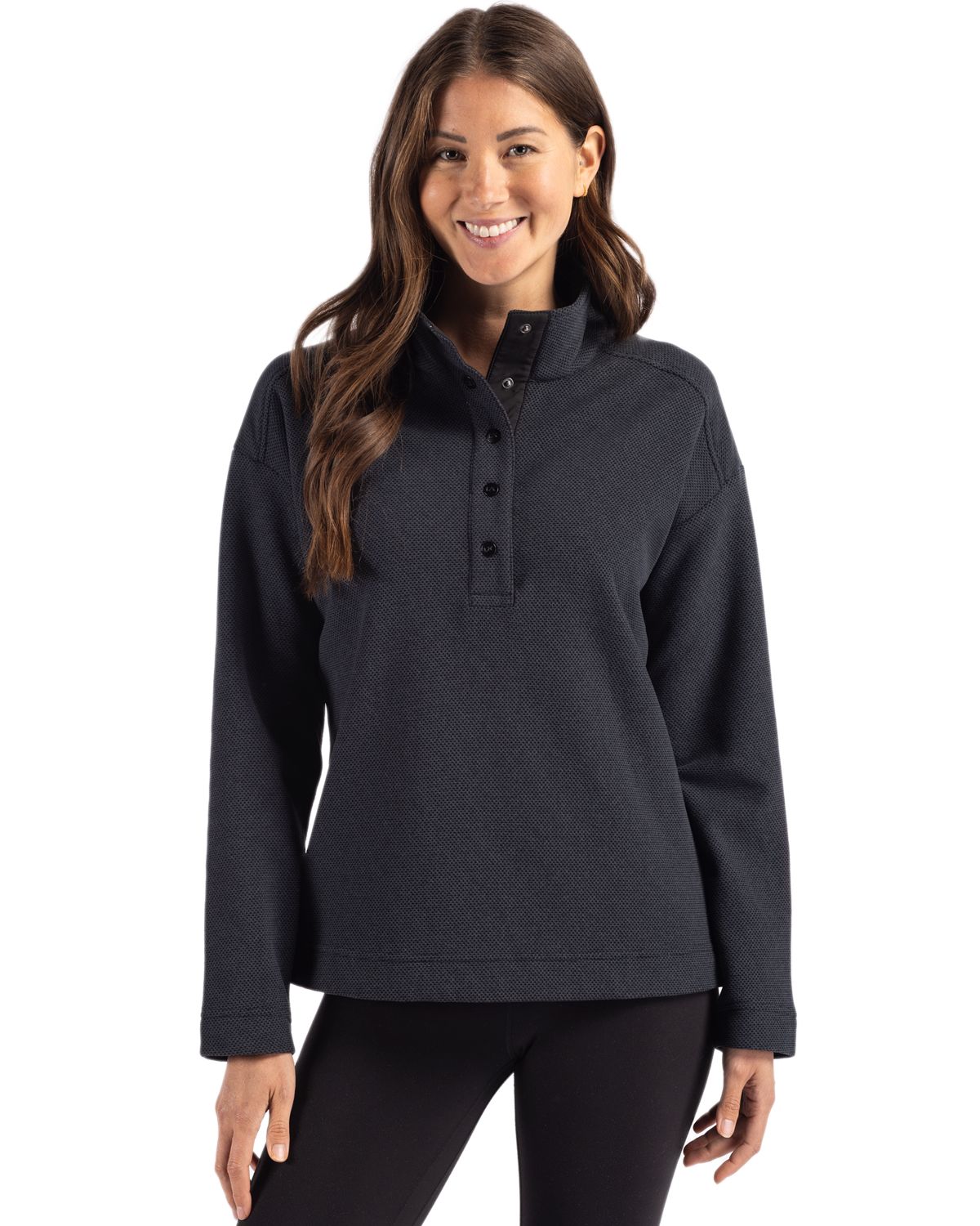 Cutter & Buck Hunts Point Recycled Fleece Womens Hybrid Snap Placket Pullover
