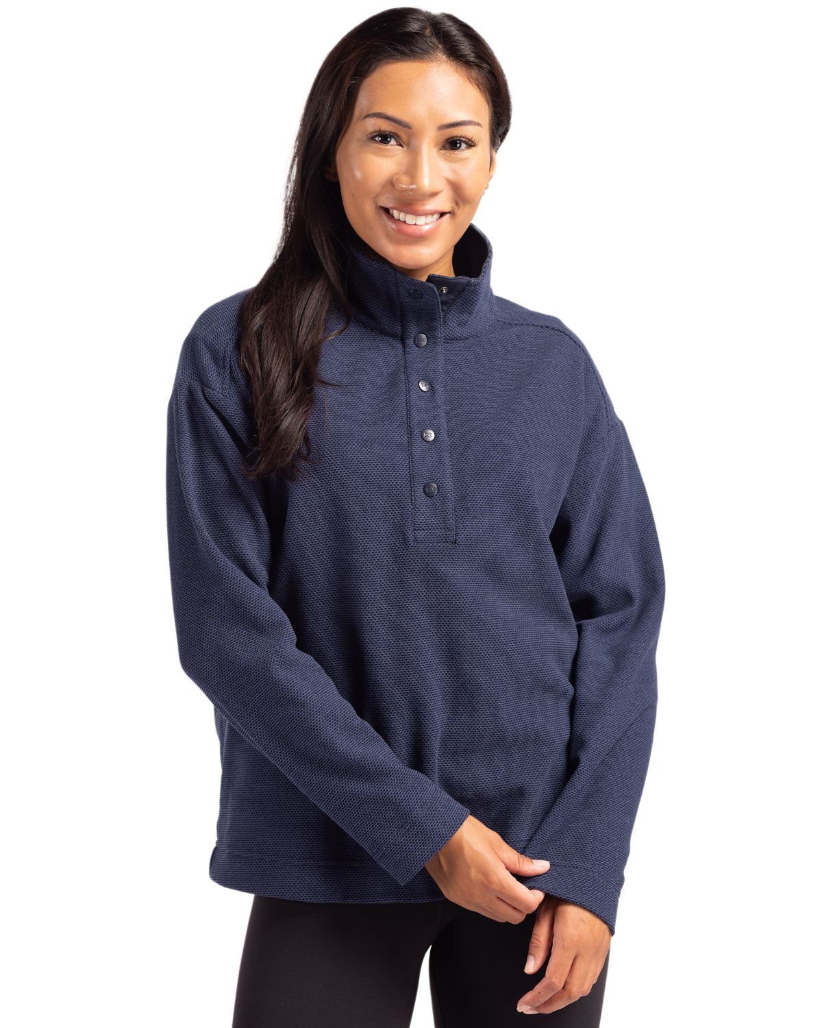 Cutter & Buck Hunts Point Recycled Fleece Womens Hybrid Snap Placket Pullover