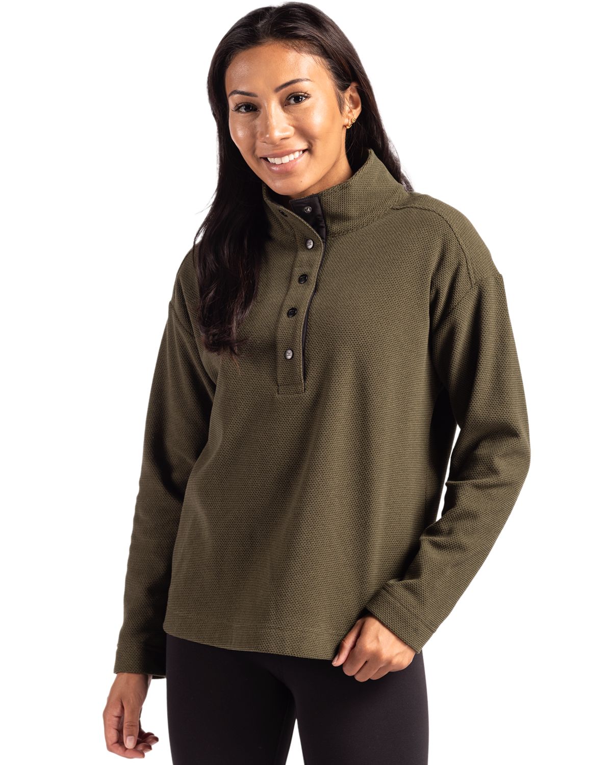 Cutter & Buck Hunts Point Recycled Fleece Womens Hybrid Snap Placket Pullover