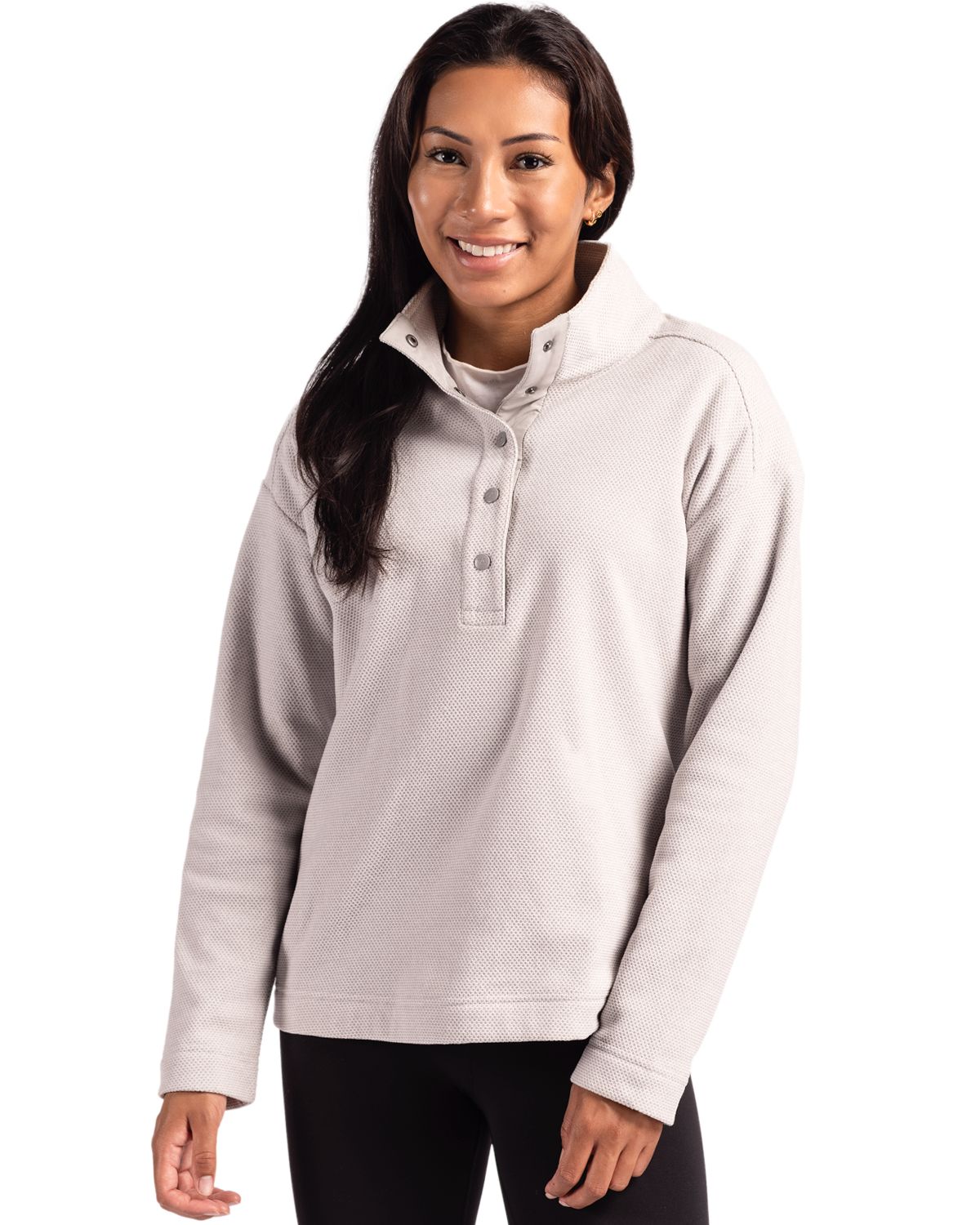 Cutter & Buck Hunts Point Recycled Fleece Womens Hybrid Snap Placket Pullover