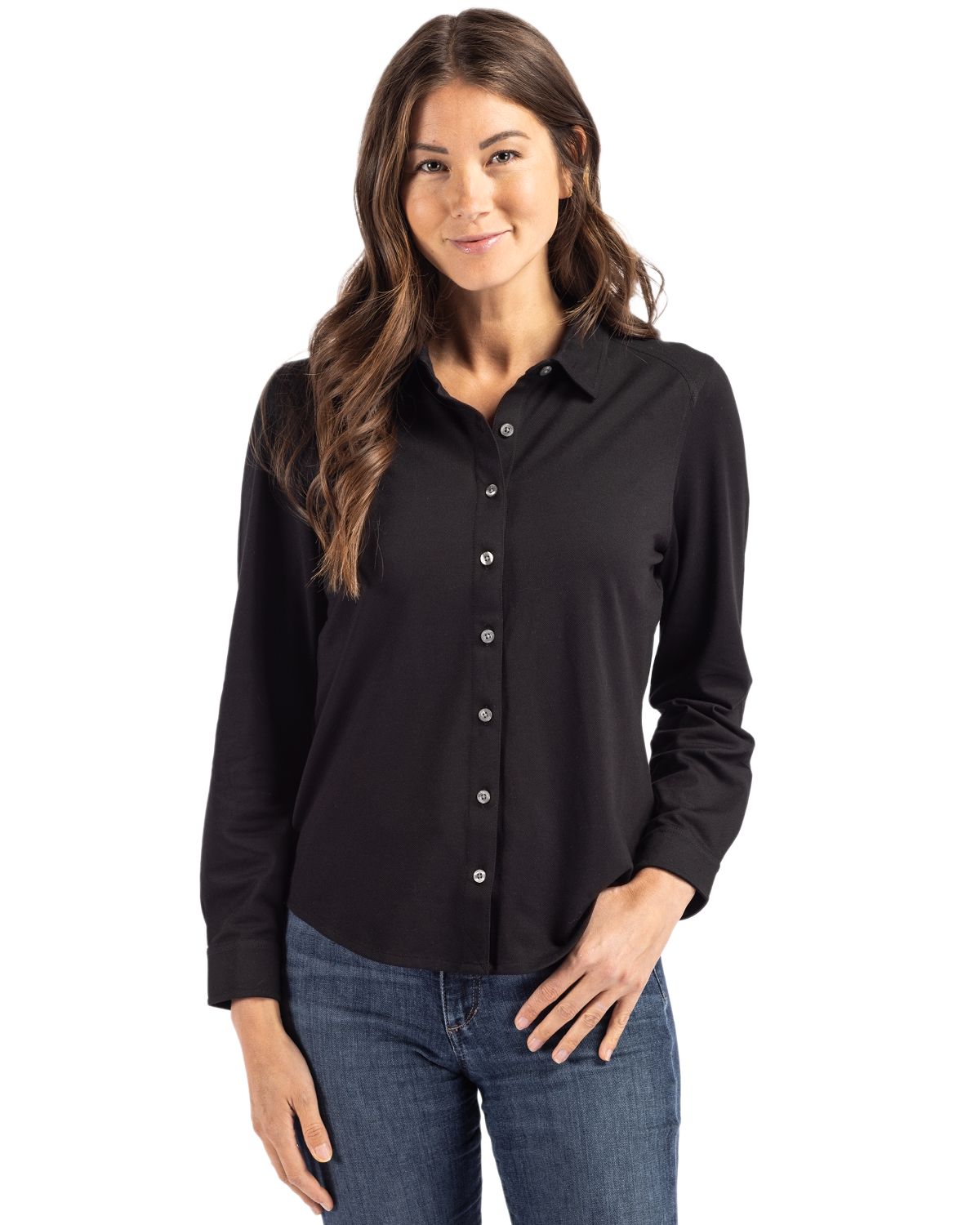 Cutter & Buck Advantage Epic Confidence Recycled Tri-Blend Pique Womens Long Sleeve Button Down Shirt
