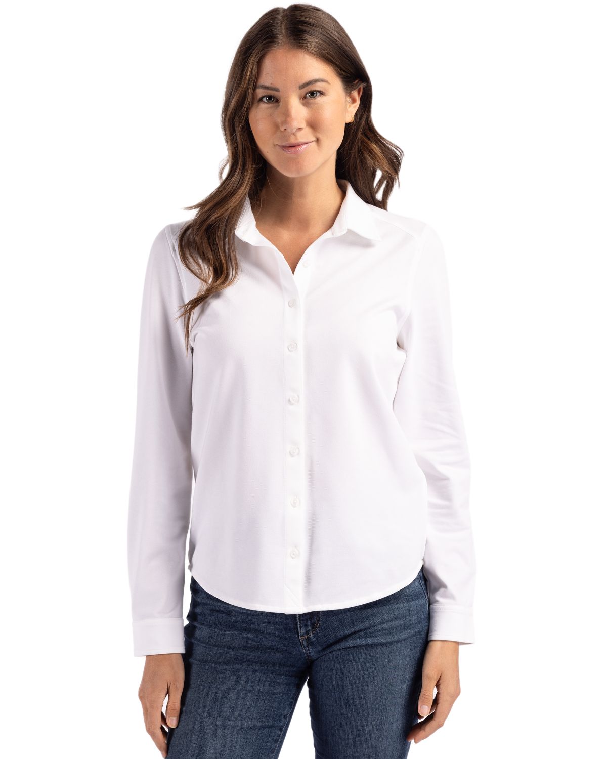 Cutter & Buck Advantage Epic Confidence Recycled Tri-Blend Pique Womens Long Sleeve Button Down Shirt