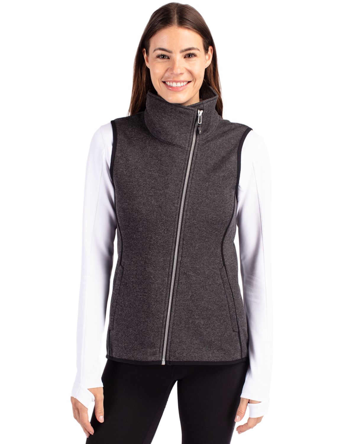 Cutter & Buck Mainsail Sweater-Knit Womens Full Zip Asymmetrical Vest