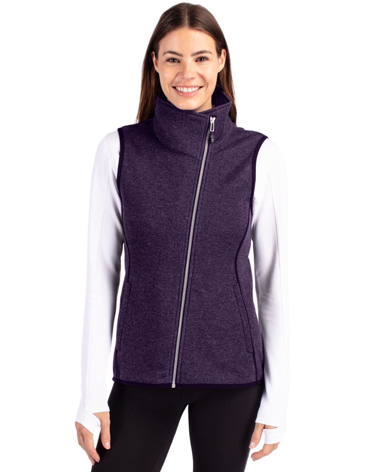 Cutter & Buck Mainsail Sweater-Knit Womens Full Zip Asymmetrical Vest