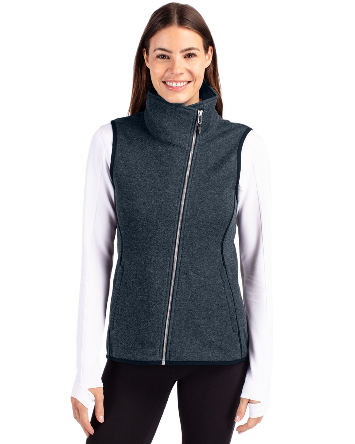 Cutter & Buck Mainsail Sweater-Knit Womens Full Zip Asymmetrical Vest