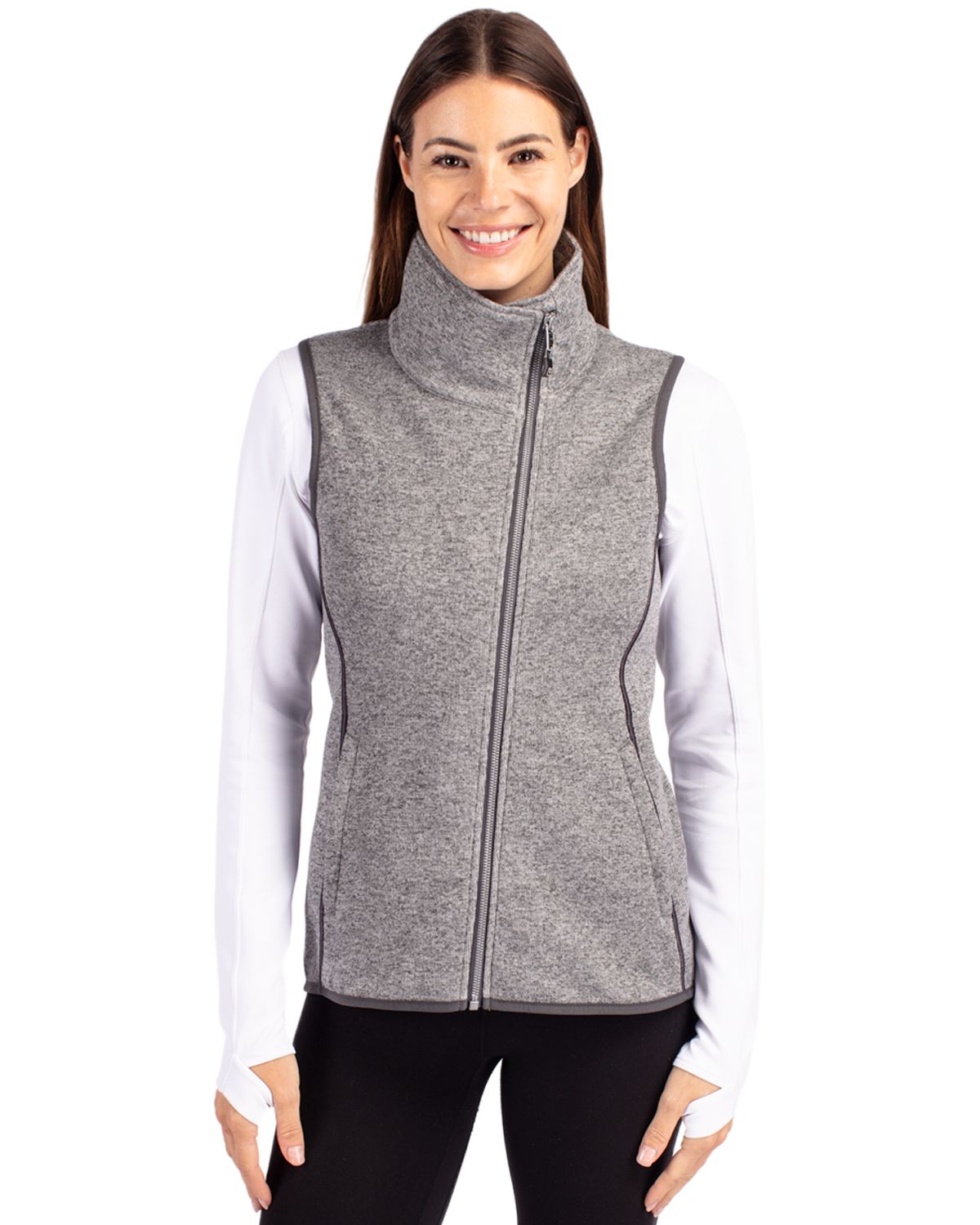 Cutter & Buck Mainsail Sweater-Knit Womens Full Zip Asymmetrical Vest