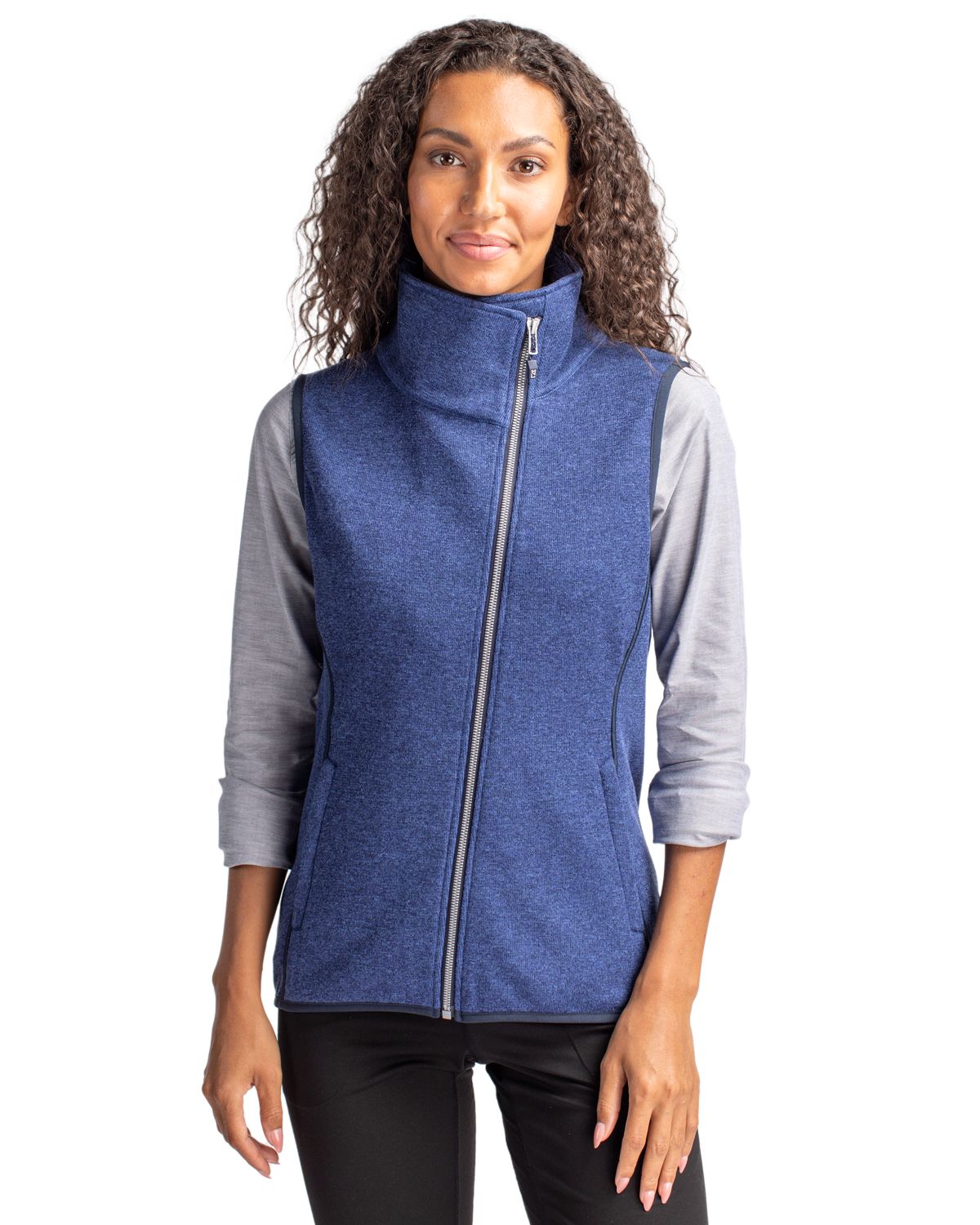 Cutter & Buck Mainsail Sweater-Knit Womens Full Zip Asymmetrical Vest