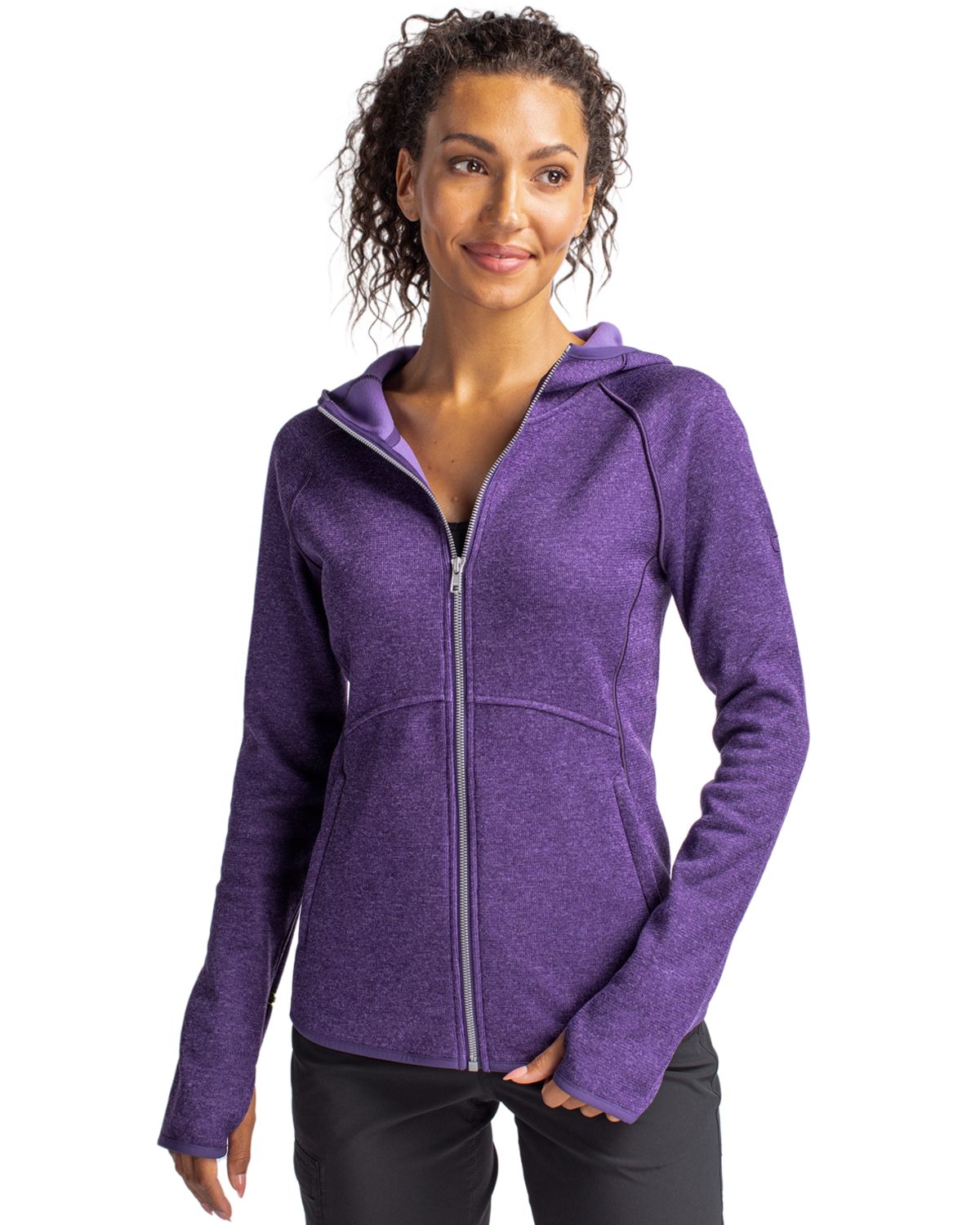 Cutter & Buck Mainsail Sweater-Knit Womens Full Zip Hooded Jacket