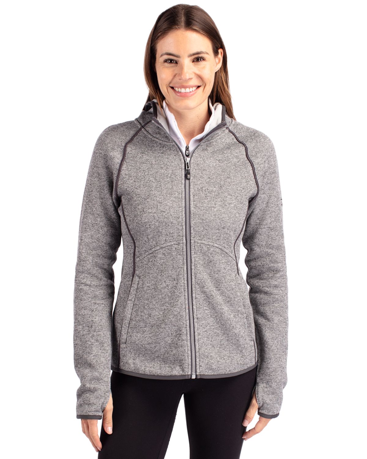 Cutter & Buck Mainsail Sweater-Knit Womens Full Zip Hooded Jacket