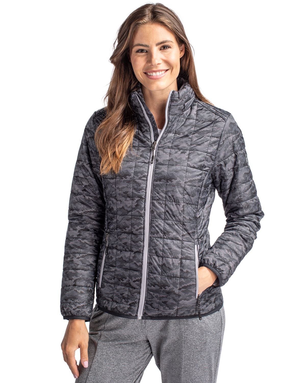 Cutter & Buck Rainier Recycled Insulated Printed Puffer Womens Full Zip Jacket
