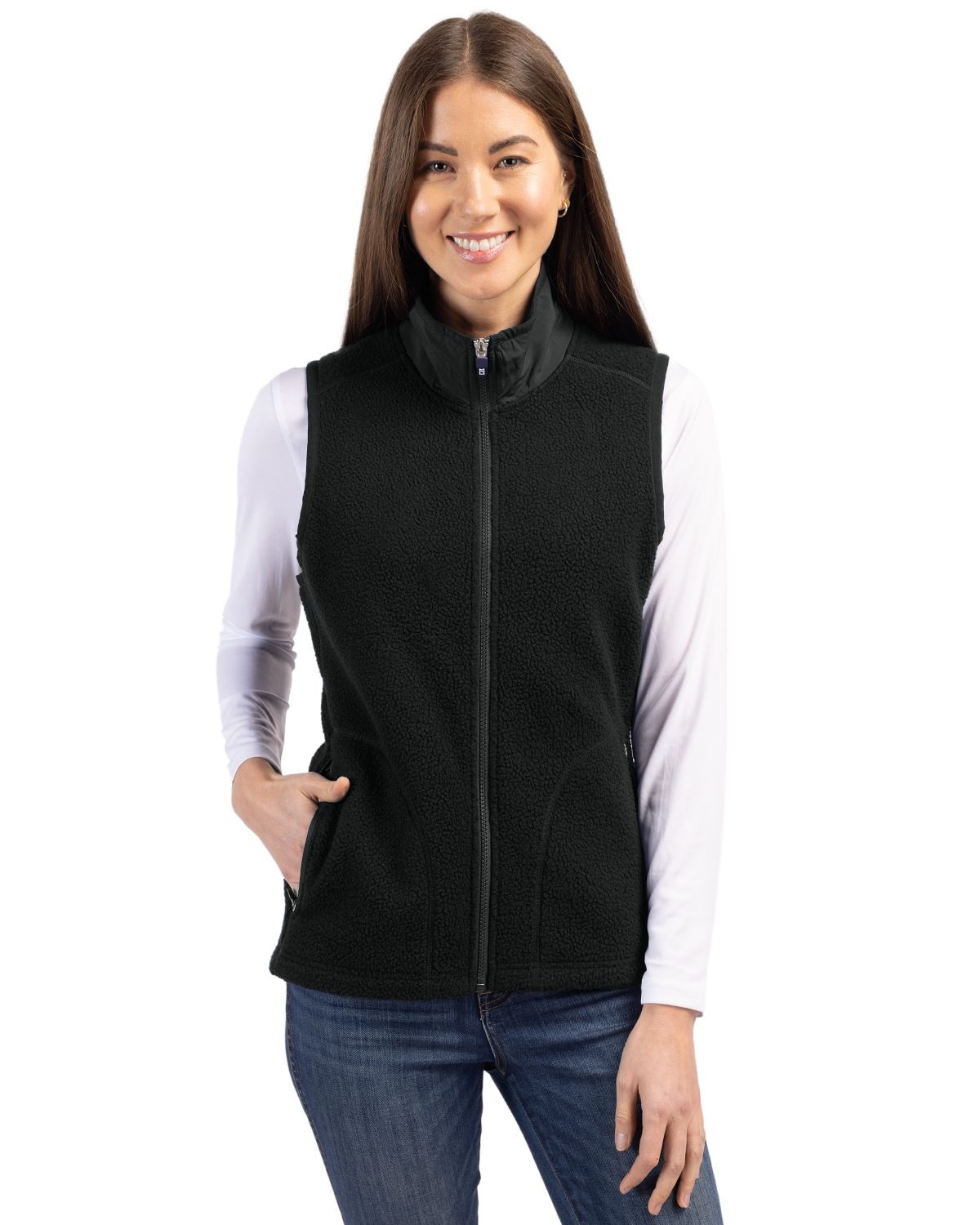 Cutter & Buck Cascade Epic Comfort Recycled Sherpa Fleece Womens Full Zip Vest