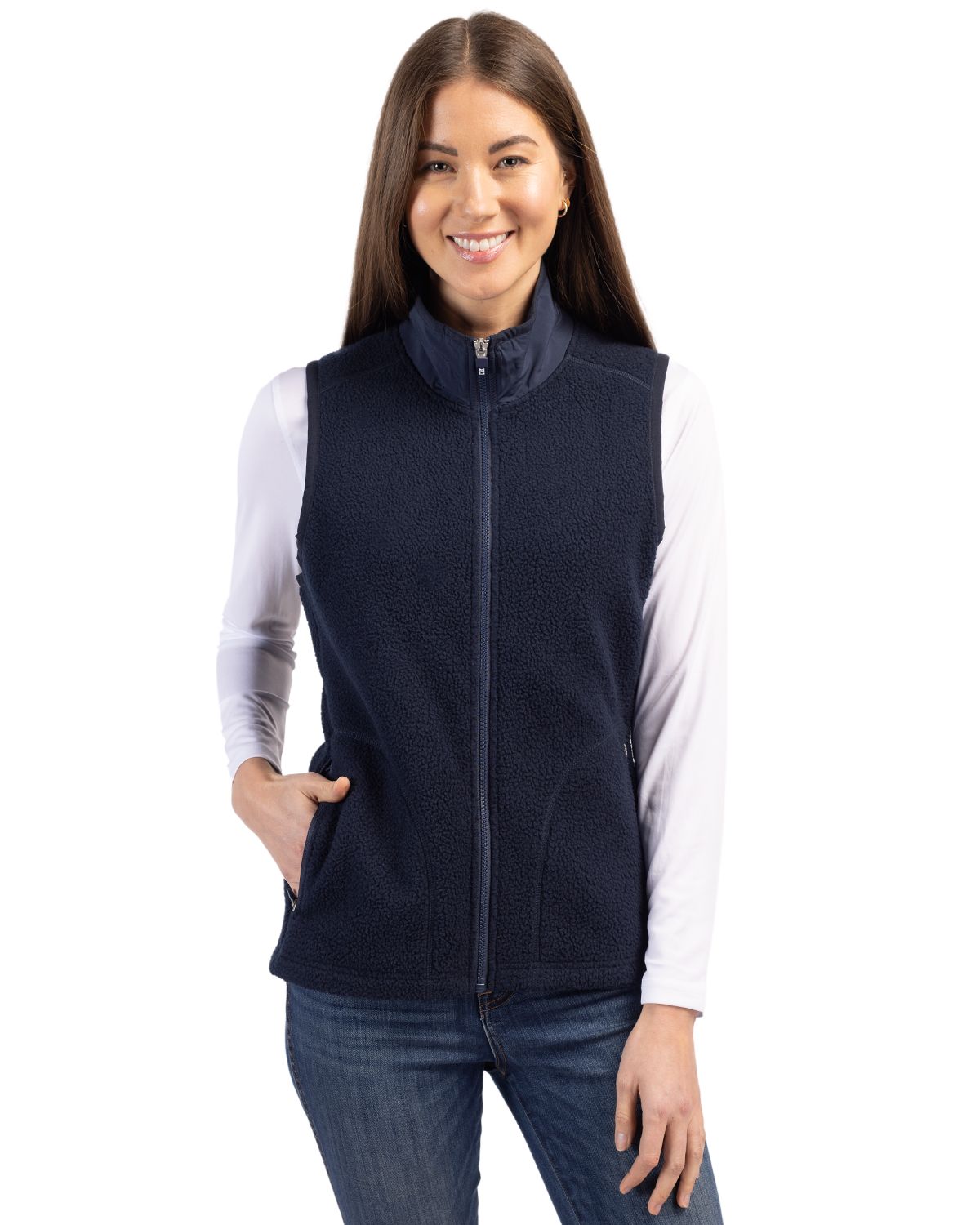 Cutter & Buck Cascade Epic Comfort Recycled Sherpa Fleece Womens Full Zip Vest