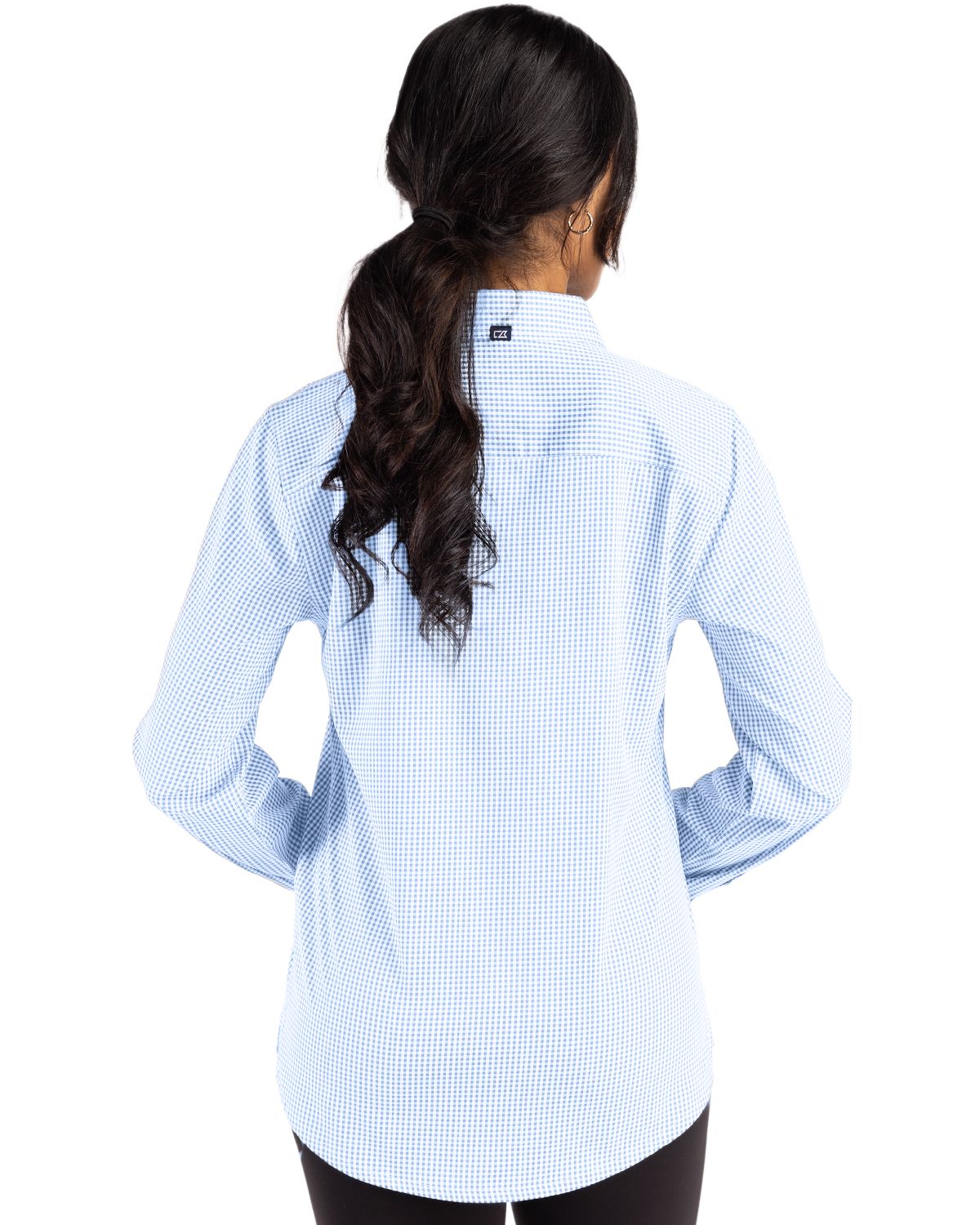 Cutter & Buck Skyline Recycled Gingham Womens Long Sleeve Spread Collar Dress Shirt
