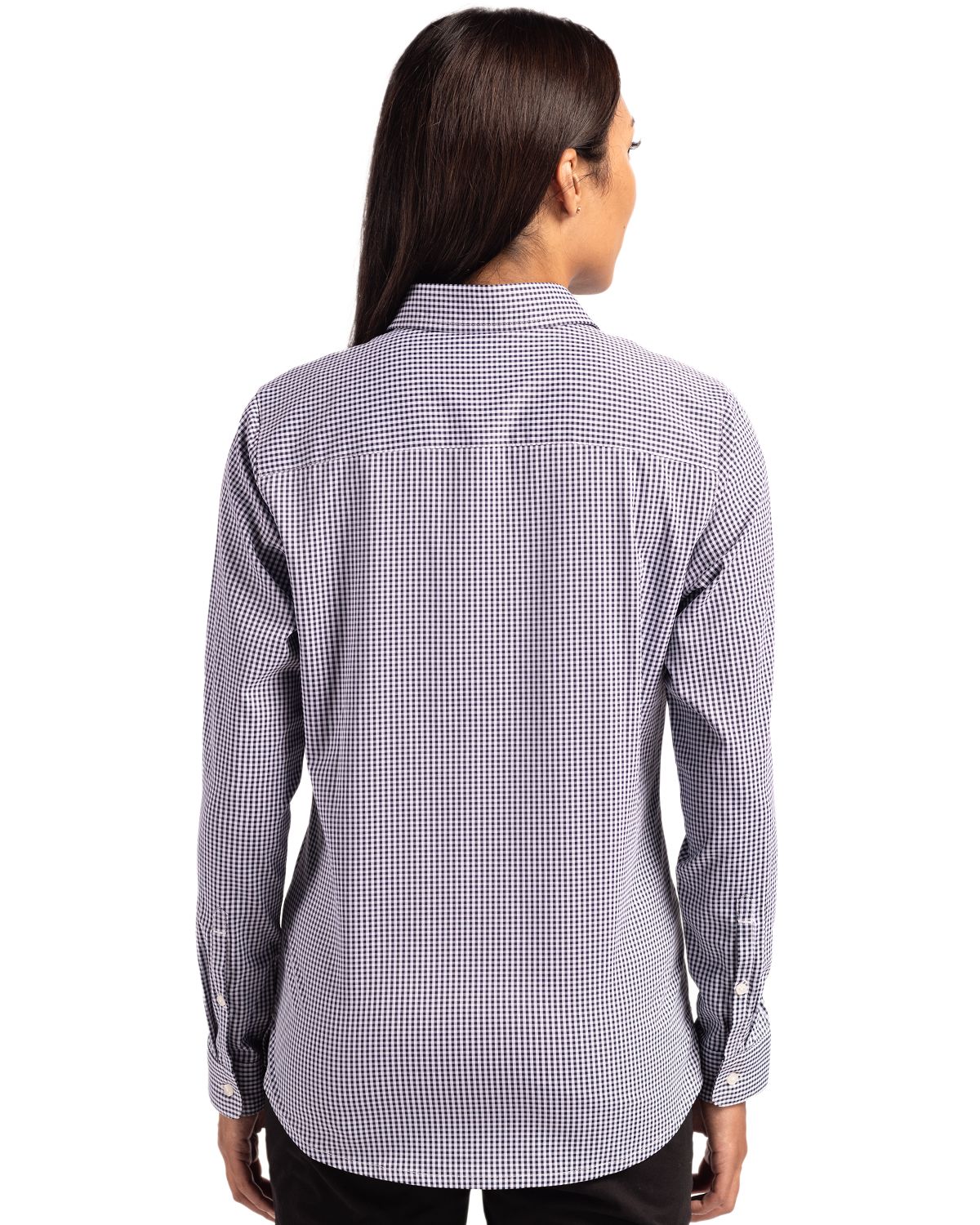 Cutter & Buck Skyline Recycled Gingham Womens Long Sleeve Spread Collar Dress Shirt