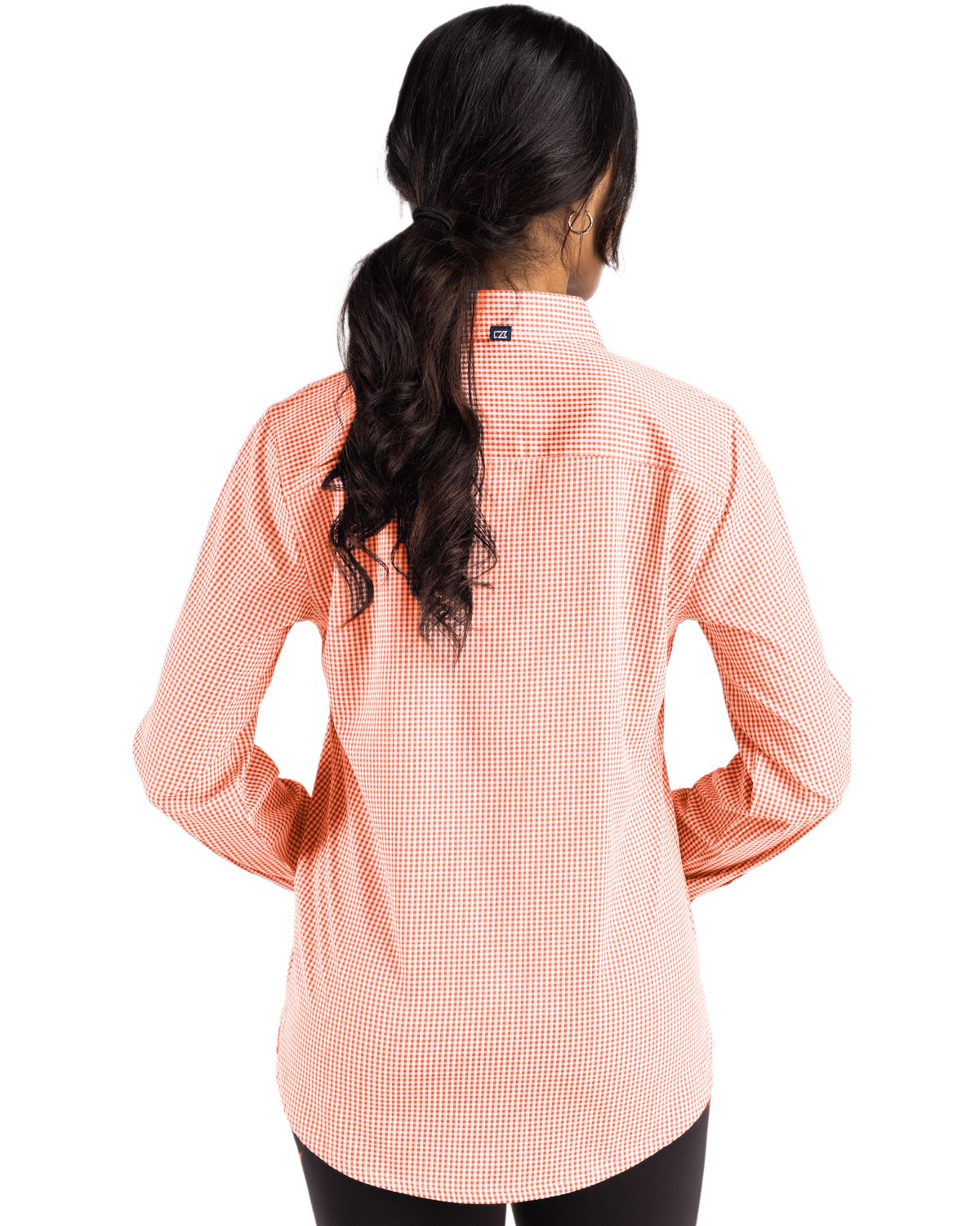 Cutter & Buck Skyline Recycled Gingham Womens Long Sleeve Spread Collar Dress Shirt