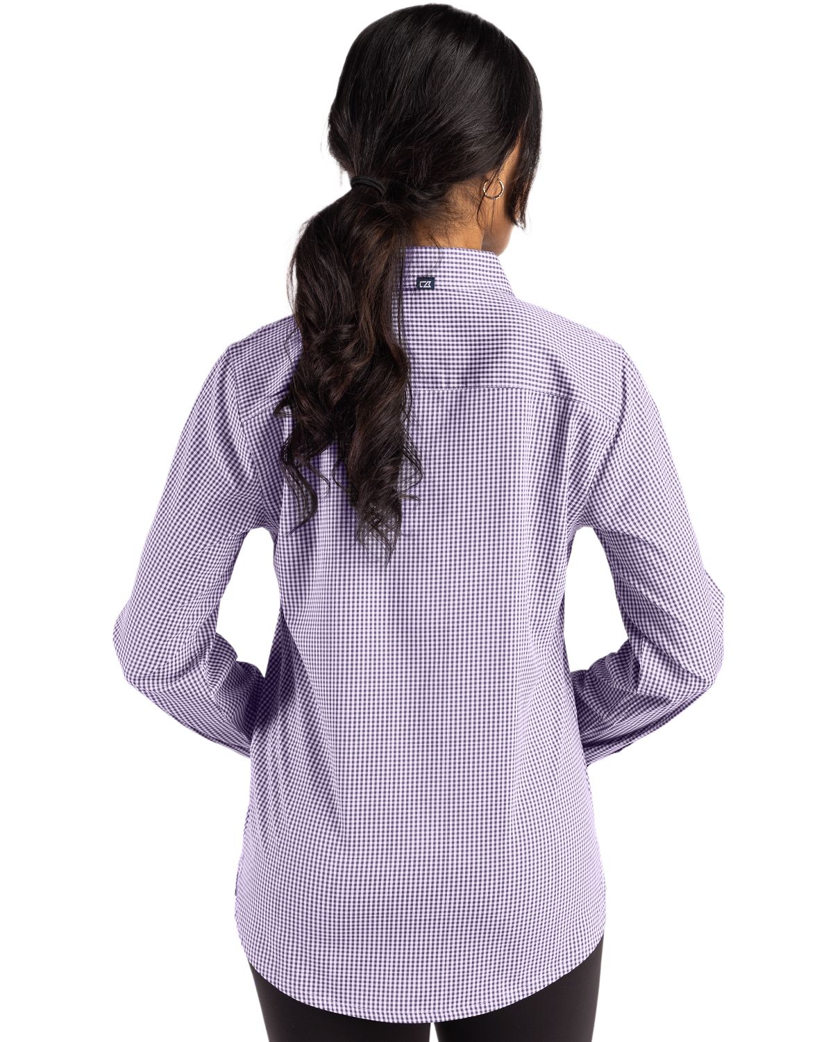 Cutter & Buck Skyline Recycled Gingham Womens Long Sleeve Spread Collar Dress Shirt