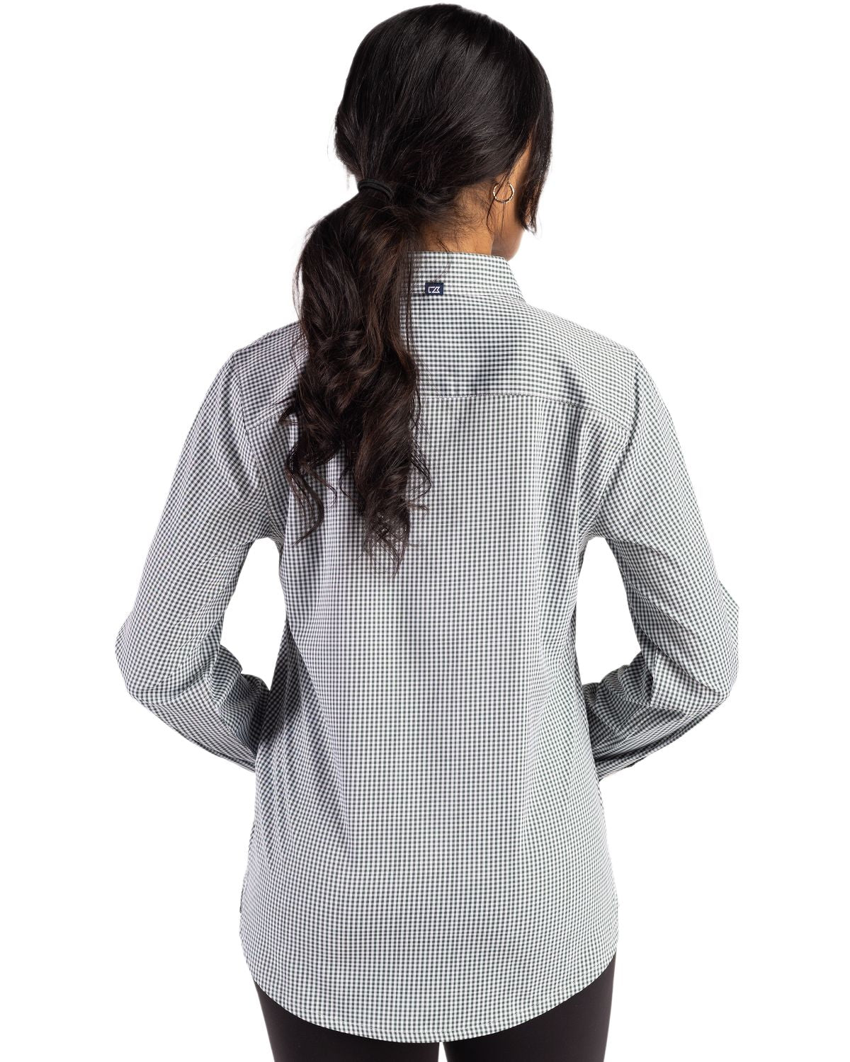 Cutter & Buck Skyline Recycled Gingham Womens Long Sleeve Spread Collar Dress Shirt