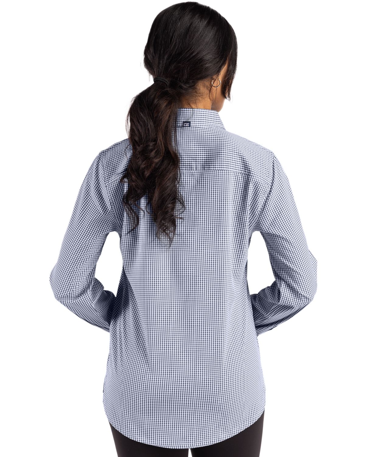 Cutter & Buck Skyline Recycled Gingham Womens Long Sleeve Spread Collar Dress Shirt