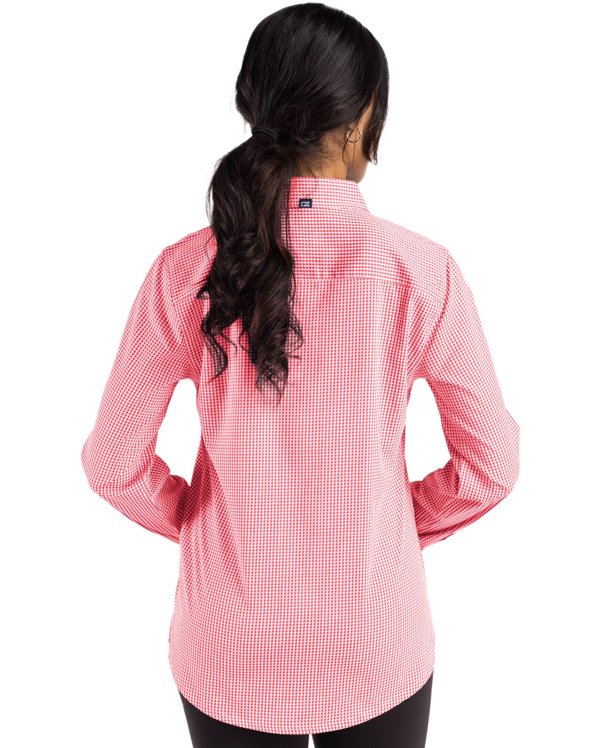 Cutter & Buck Skyline Recycled Gingham Womens Long Sleeve Spread Collar Dress Shirt