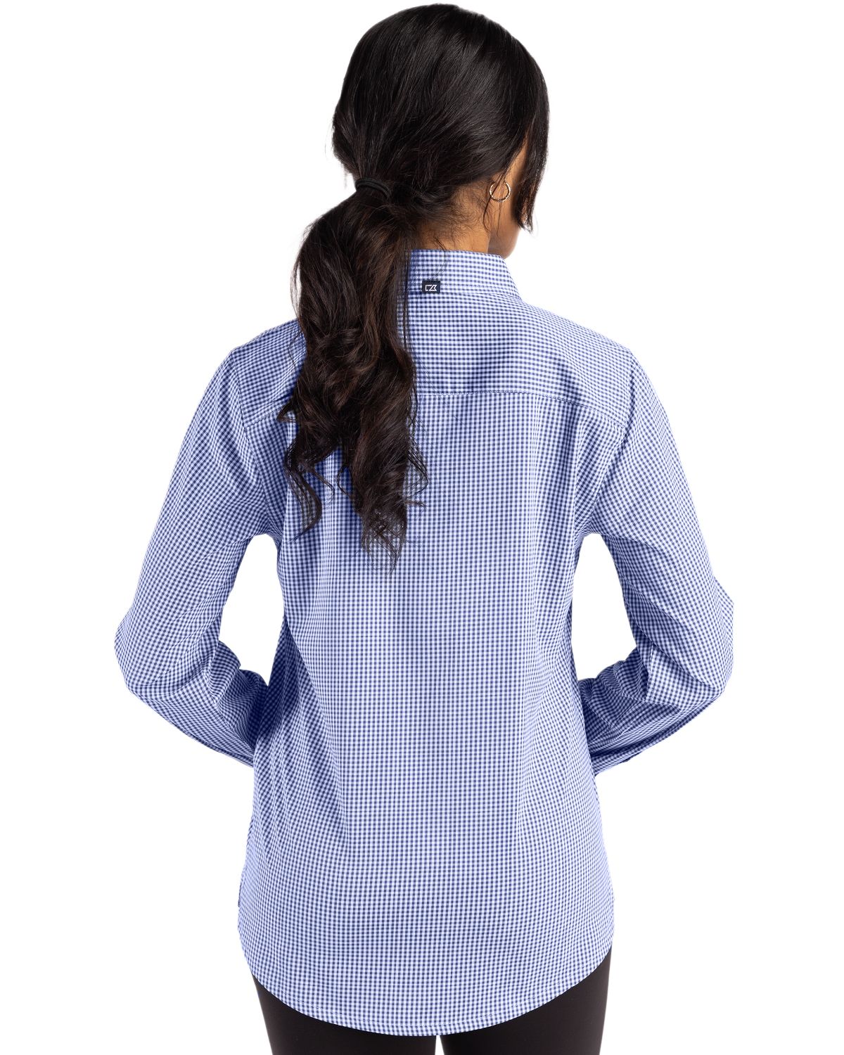 Cutter & Buck Skyline Recycled Gingham Womens Long Sleeve Spread Collar Dress Shirt