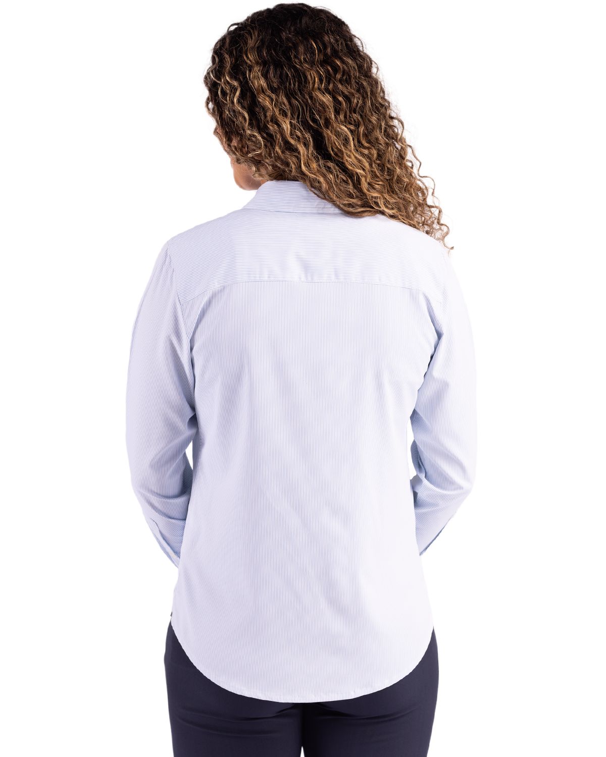 Cutter & Buck Skyline Recycled Pinstripe Womens Long Sleeve Spread Collar Dress Shirt