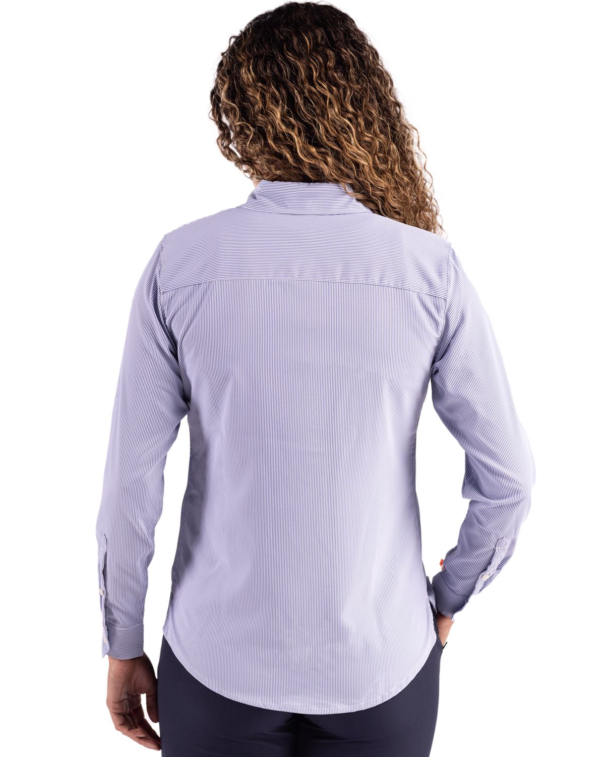 Cutter & Buck Skyline Recycled Pinstripe Womens Long Sleeve Spread Collar Dress Shirt