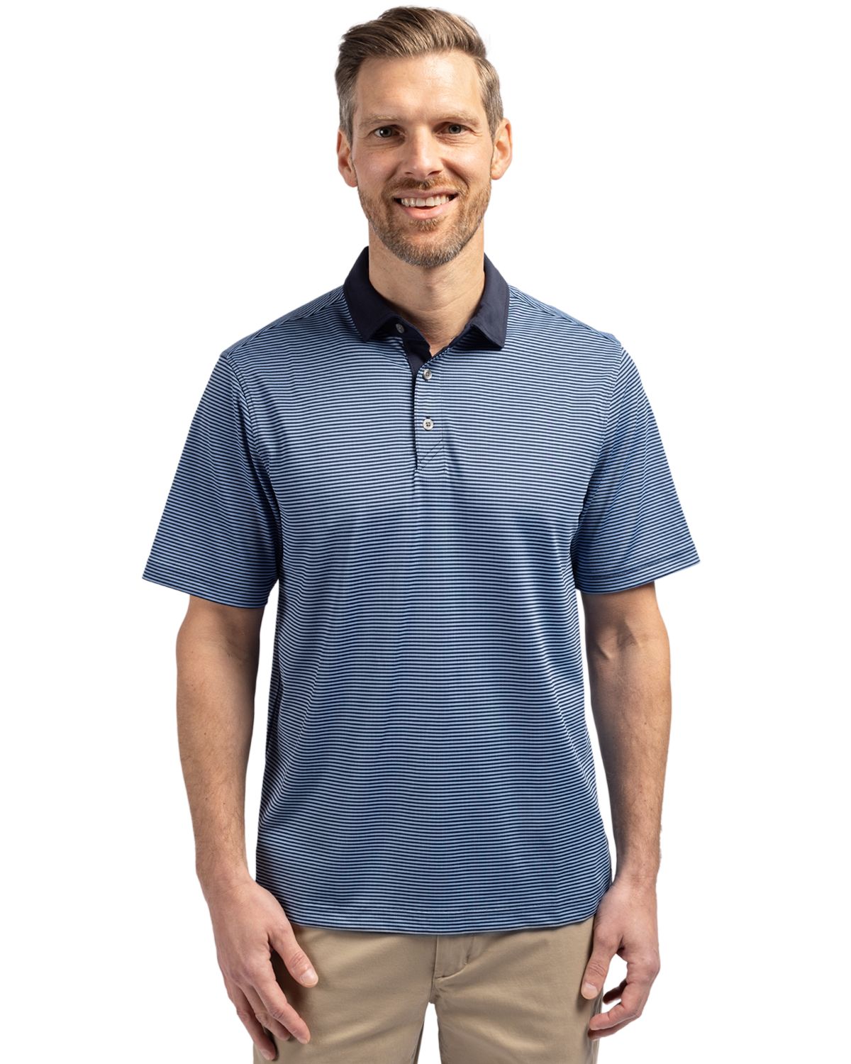 Cutter & Buck Virtue Recycled Micro Stripe Featherlight Pique Mens Polo