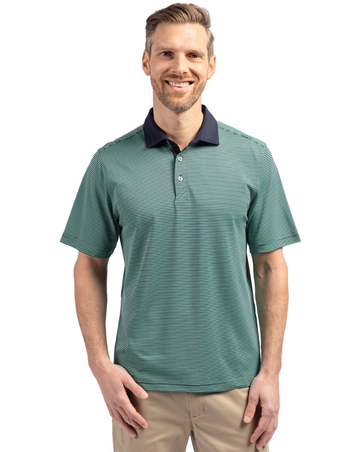 Cutter & Buck Virtue Recycled Micro Stripe Featherlight Pique Mens Polo
