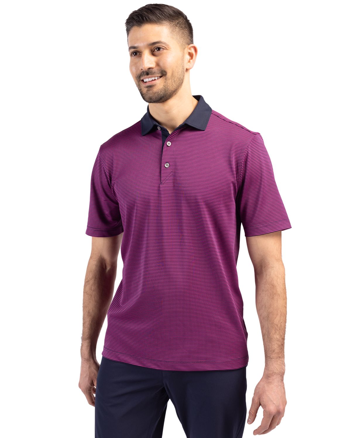 Cutter & Buck Virtue Recycled Micro Stripe Featherlight Pique Mens Polo