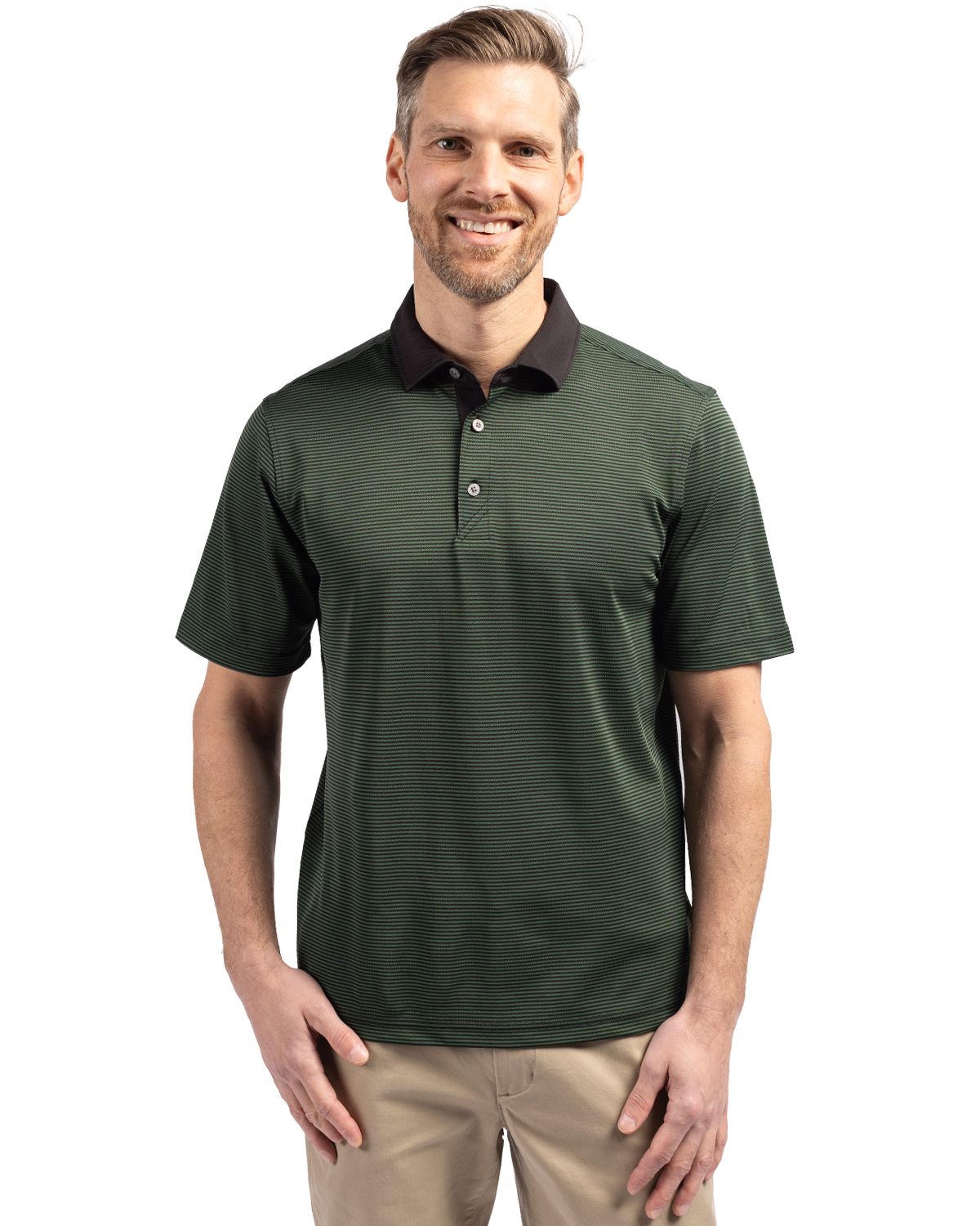 Cutter & Buck Virtue Recycled Micro Stripe Featherlight Pique Mens Polo