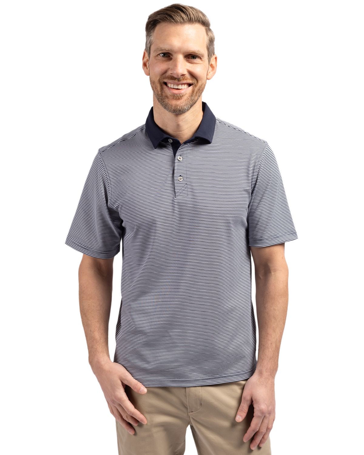Cutter & Buck Virtue Recycled Micro Stripe Featherlight Pique Mens Big & Tall Polo