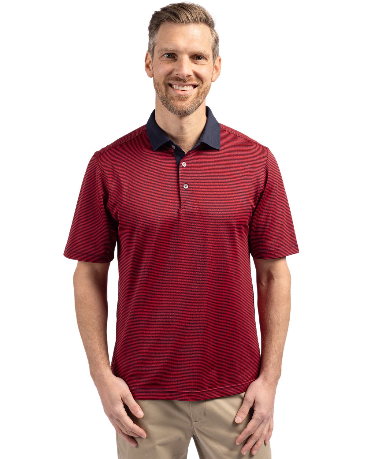 Cutter & Buck Virtue Recycled Micro Stripe Featherlight Pique Mens Big & Tall Polo