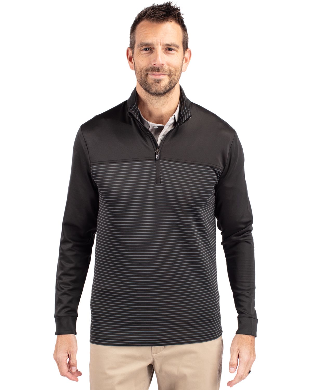 Cutter & Buck Traverse Recycled Stretch Stripe Mens Quarter Zip