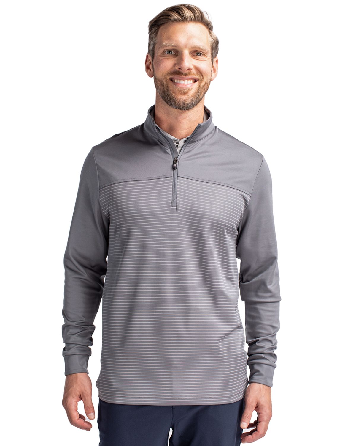 Cutter & Buck Traverse Recycled Stretch Stripe Mens Big & Tall Quarter Zip