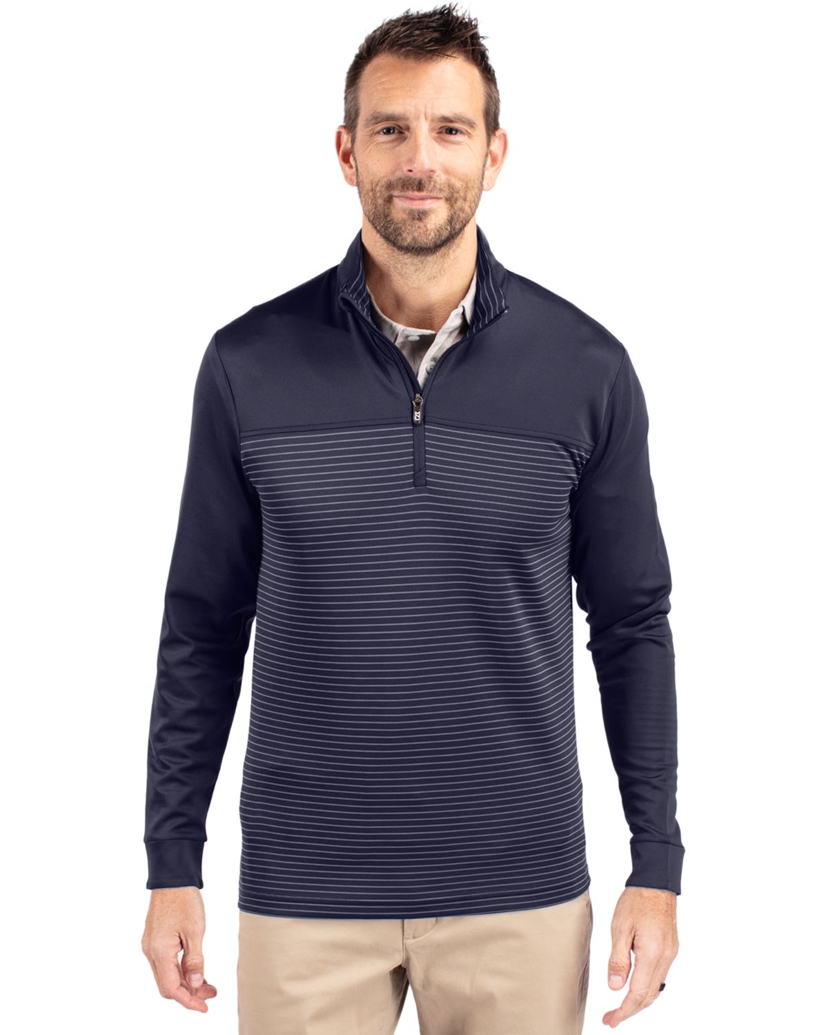 Cutter & Buck Traverse Recycled Stretch Stripe Mens Quarter Zip
