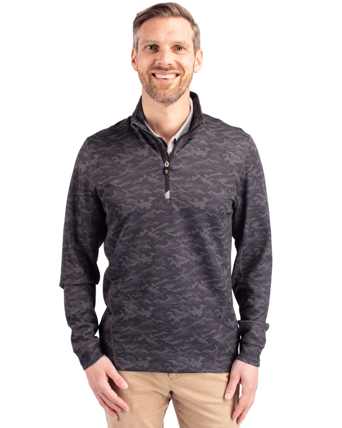 Cutter & Buck Traverse Recycled Stretch Camo Print Mens Quarter Zip
