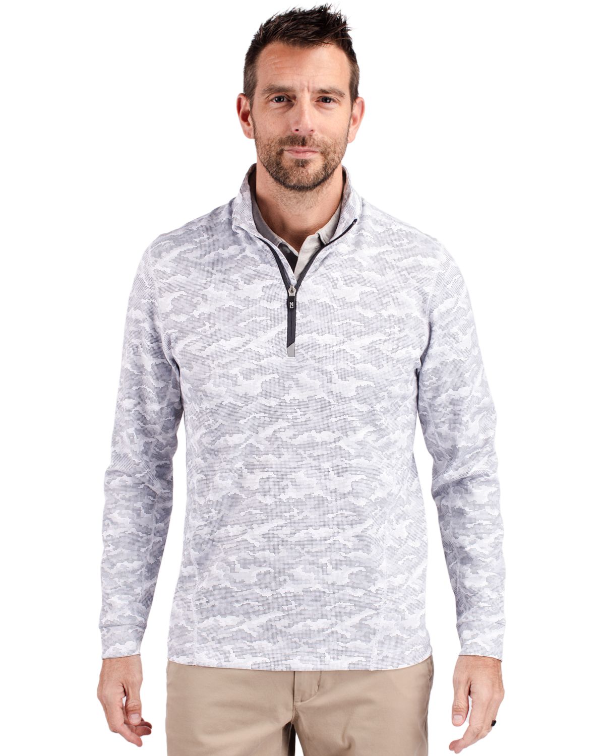 Cutter & Buck Traverse Recycled Stretch Camo Print Mens Quarter Zip