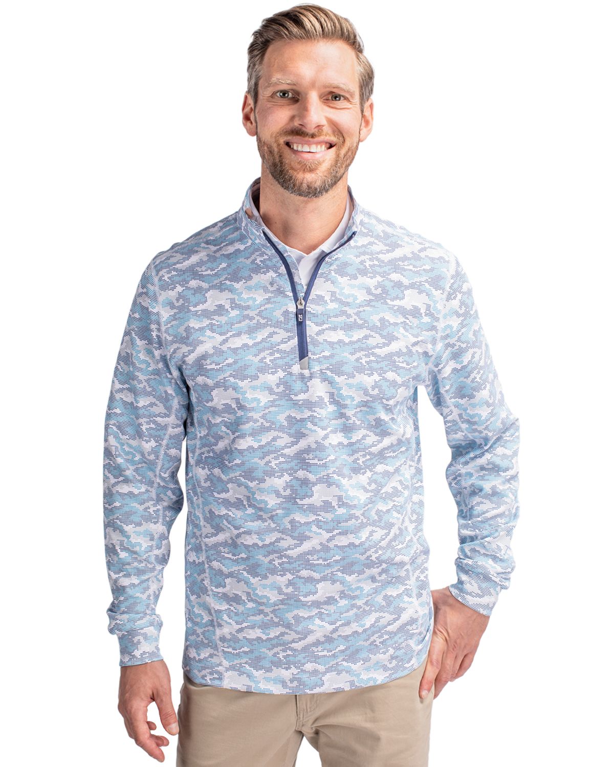 Cutter & Buck Traverse Recycled Stretch Camo Print Mens Quarter Zip