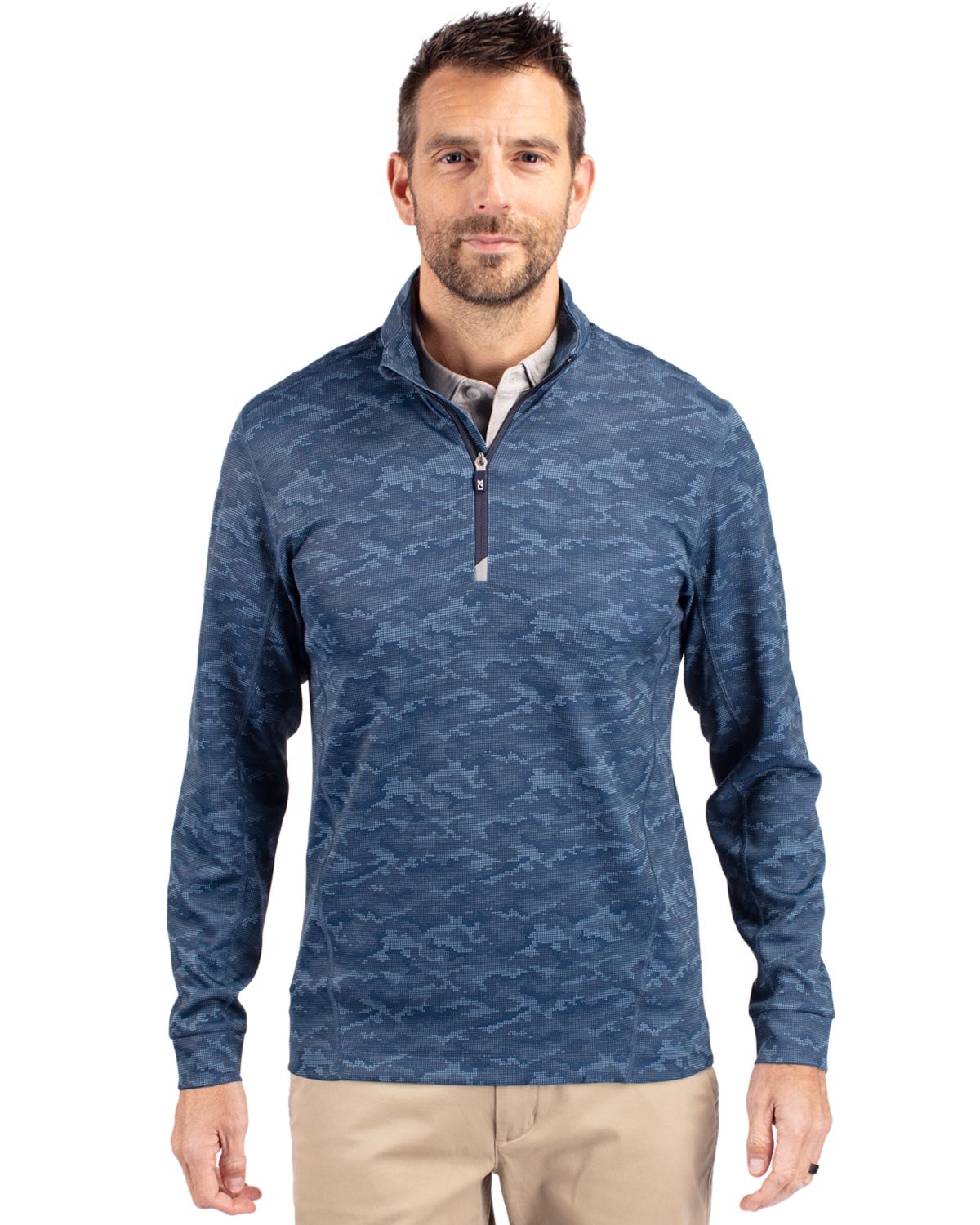 Cutter & Buck Traverse Recycled Stretch Camo Print Mens Quarter Zip