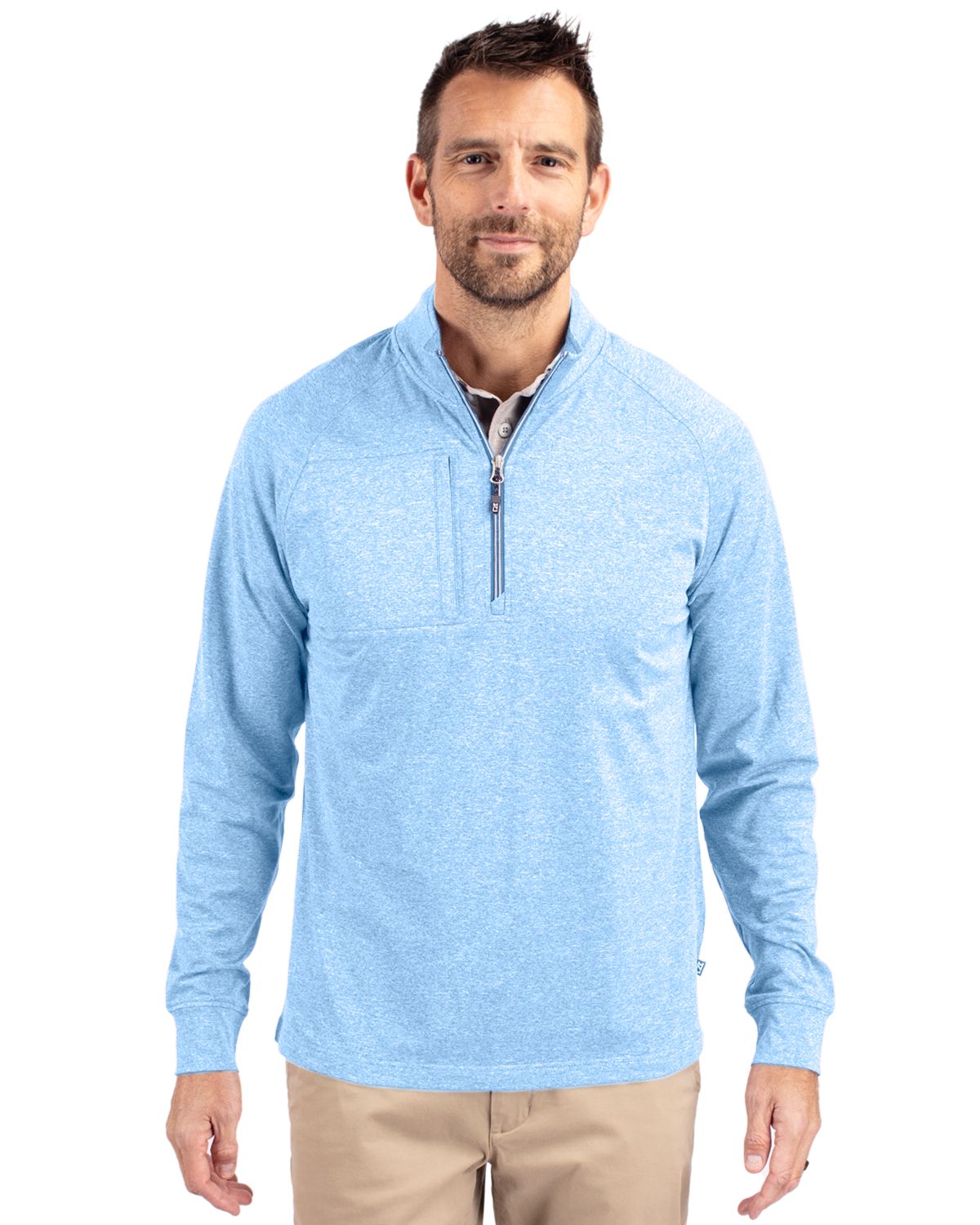 Cutter & Buck Adapt Recycled Soft Knit Stretch Mens Heathered Quarter Zip Pullover