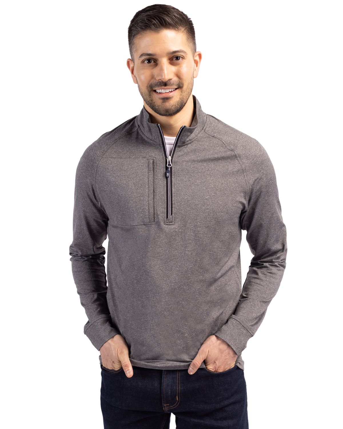 Cutter & Buck Adapt Recycled Soft Knit Stretch Mens Heathered Quarter Zip Pullover
