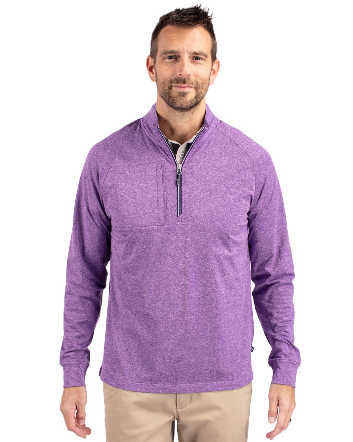 Cutter & Buck Adapt Recycled Soft Knit Stretch Mens Heathered Quarter Zip Pullover