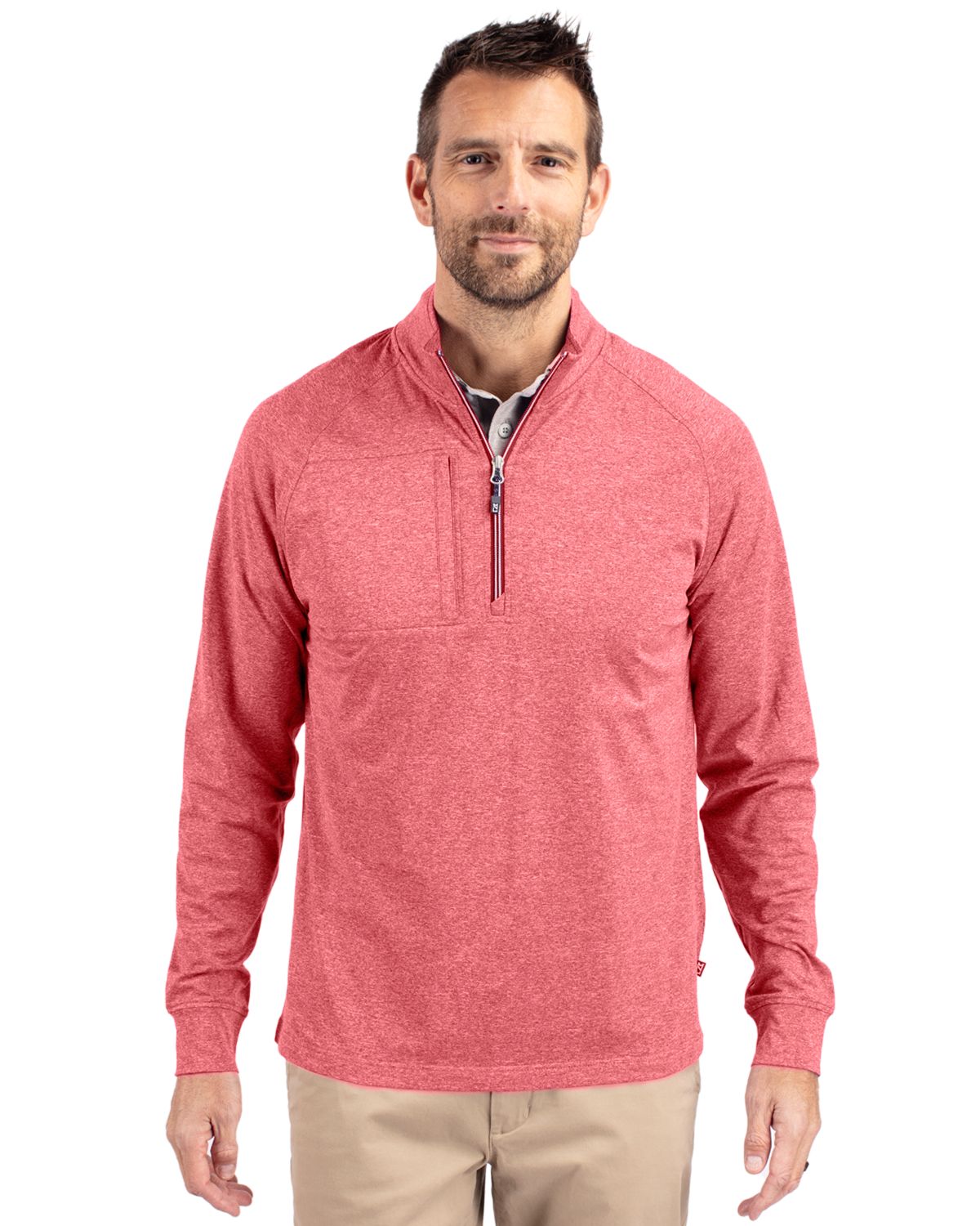 Cutter & Buck Adapt Recycled Soft Knit Stretch Mens Heathered Quarter Zip Pullover