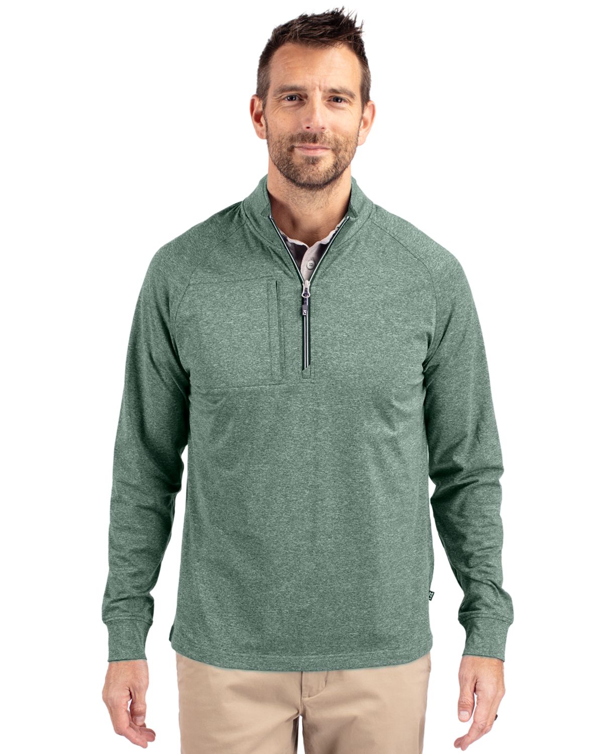 Cutter & Buck Adapt Recycled Soft Knit Stretch Mens Heathered Quarter Zip Pullover