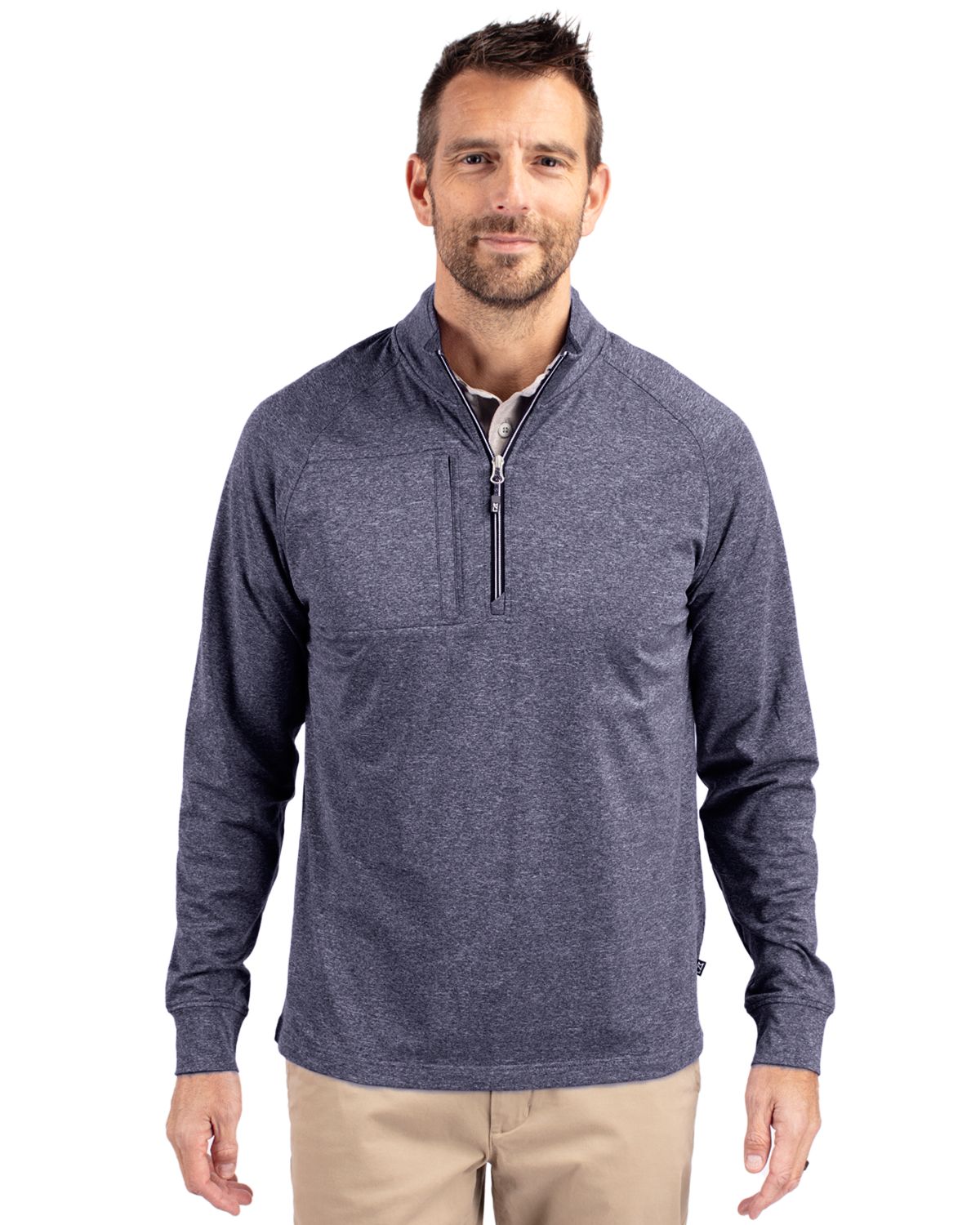 Cutter & Buck Adapt Recycled Soft Knit Stretch Mens Heathered Quarter Zip Pullover